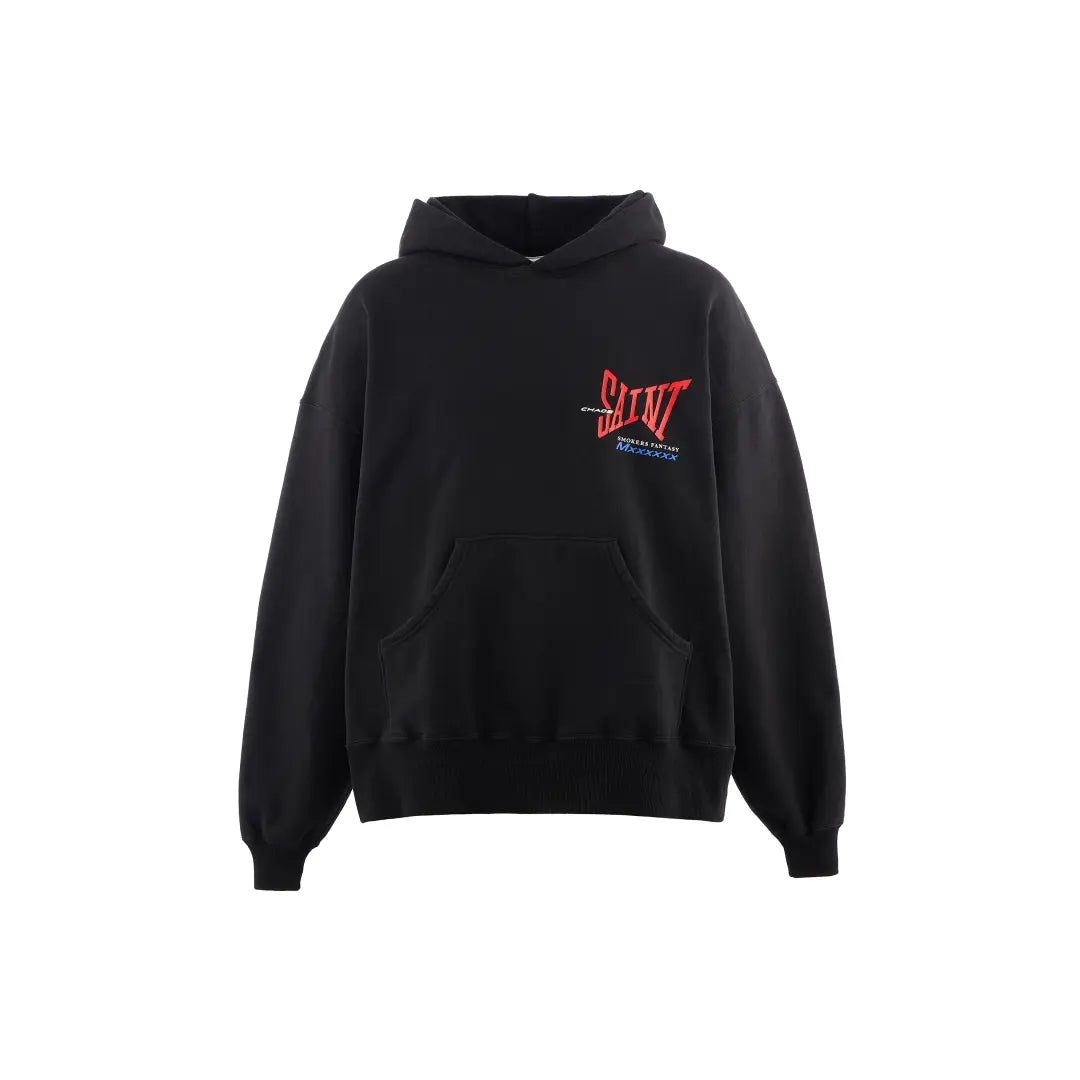 ST MICHAEL RIBON SAINT HOODIE BLACK & RED