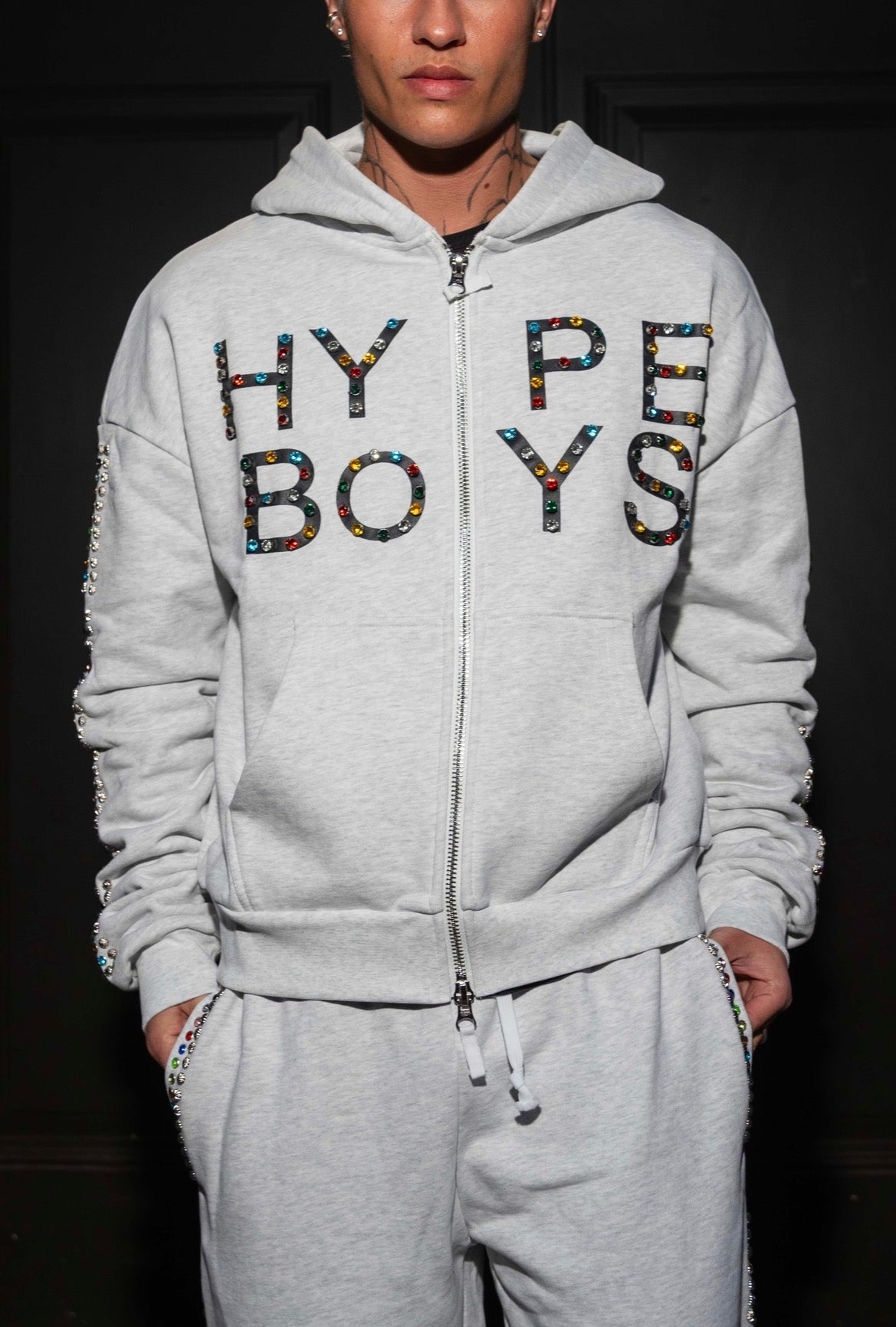 HYPEBOYS DIAMOND STUDDED ZIP HOODIE