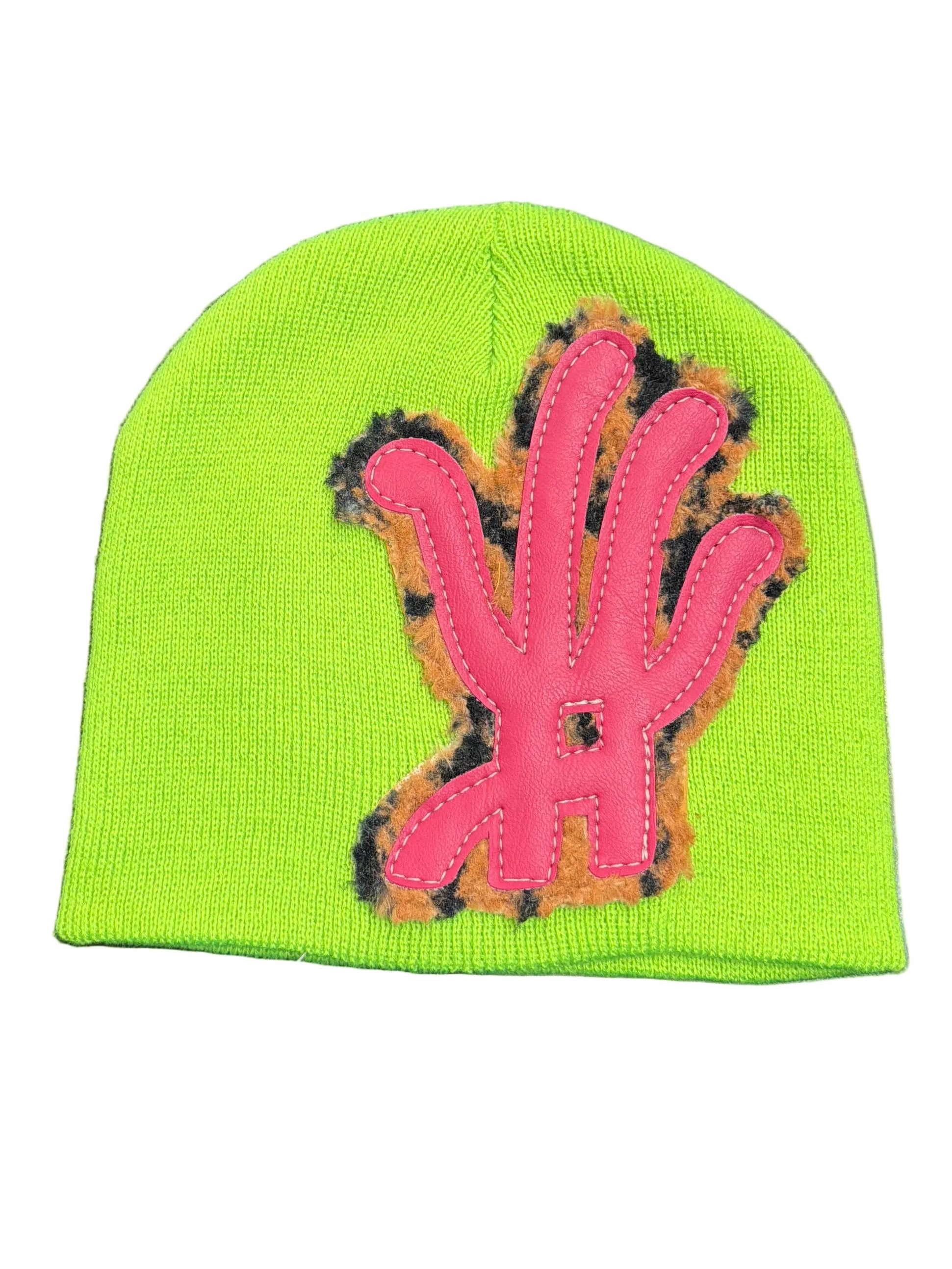 YKWYK FUR BEANIE GREEN/PINK