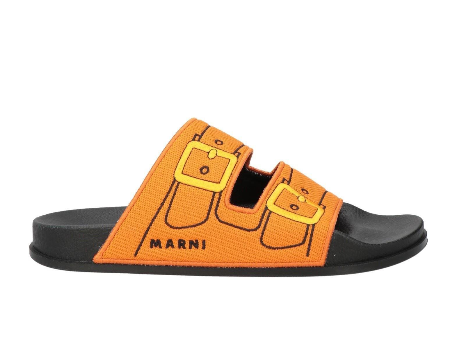 Marni ORANGE TROMPE L'ŒIL JACQUARD TWO-STRAP SLIDE