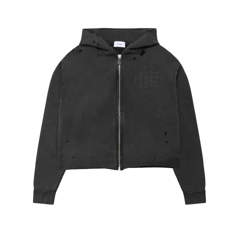 ASKYURSELF CROSS STUDDED ZIP UP HOODIE