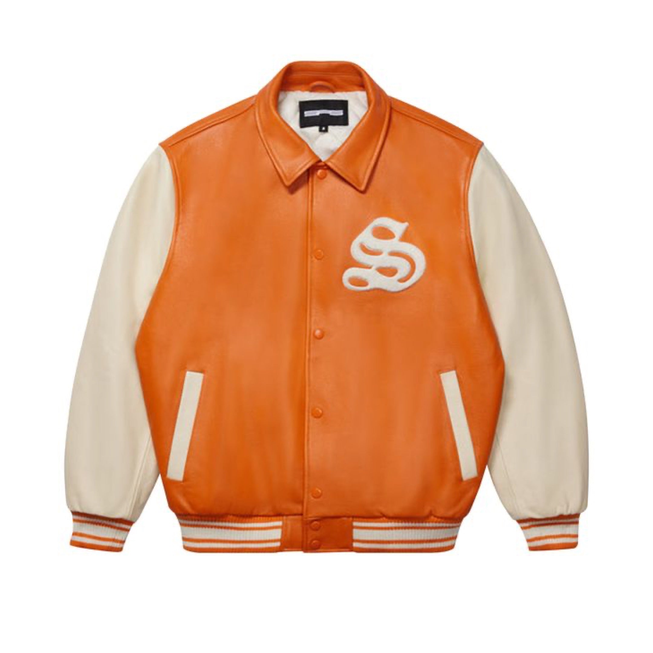 Sp5der Leather Varsity Jacket Orange