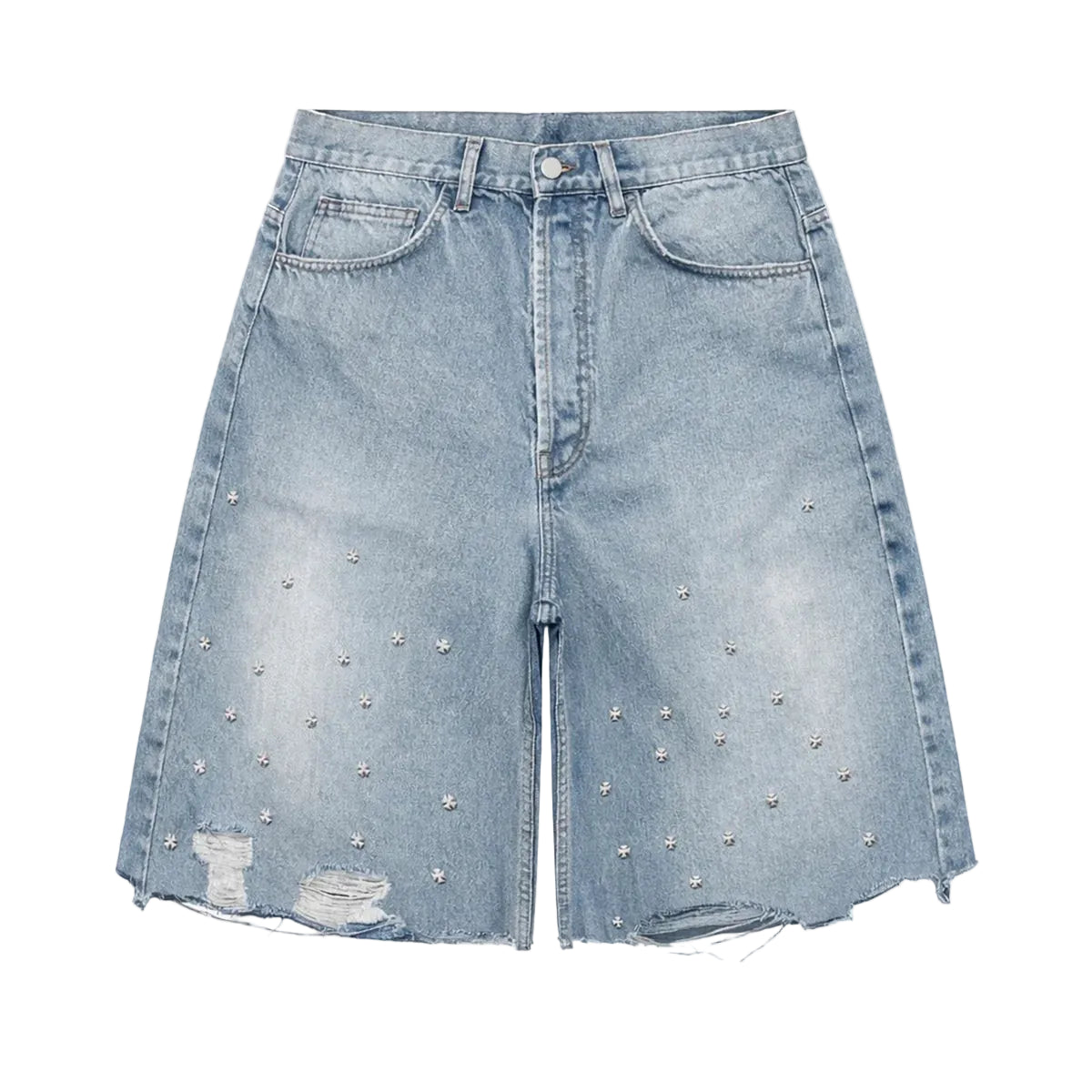 ASKYURSELF CROSS PIN BAGGY JEANS SHORTS Blue