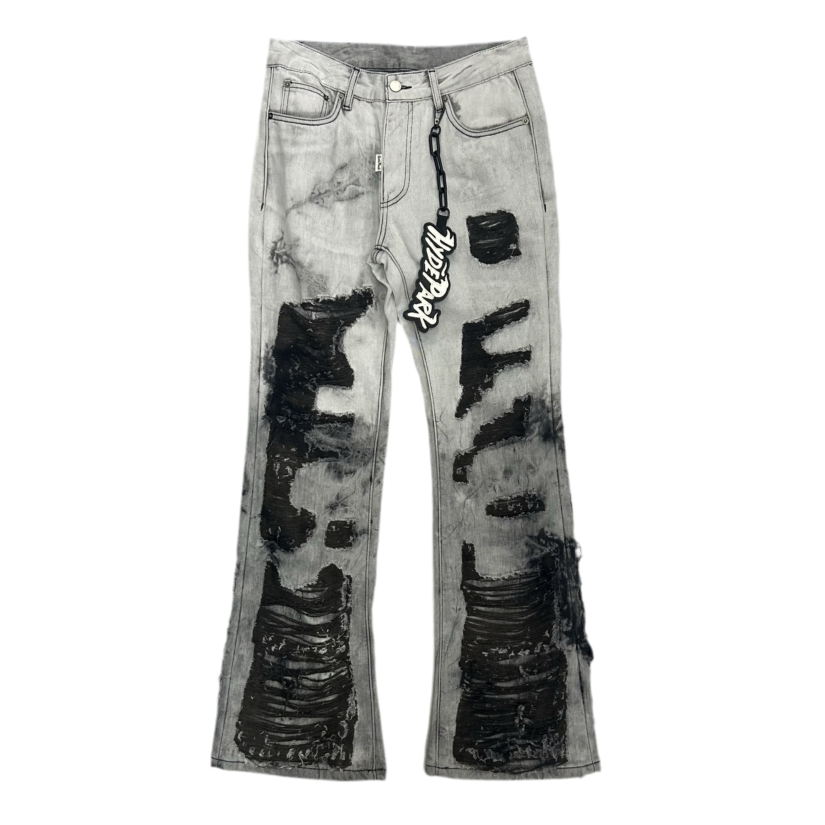 HYDEPARK GREY DISTRESSED FLARE DENIM JEANS