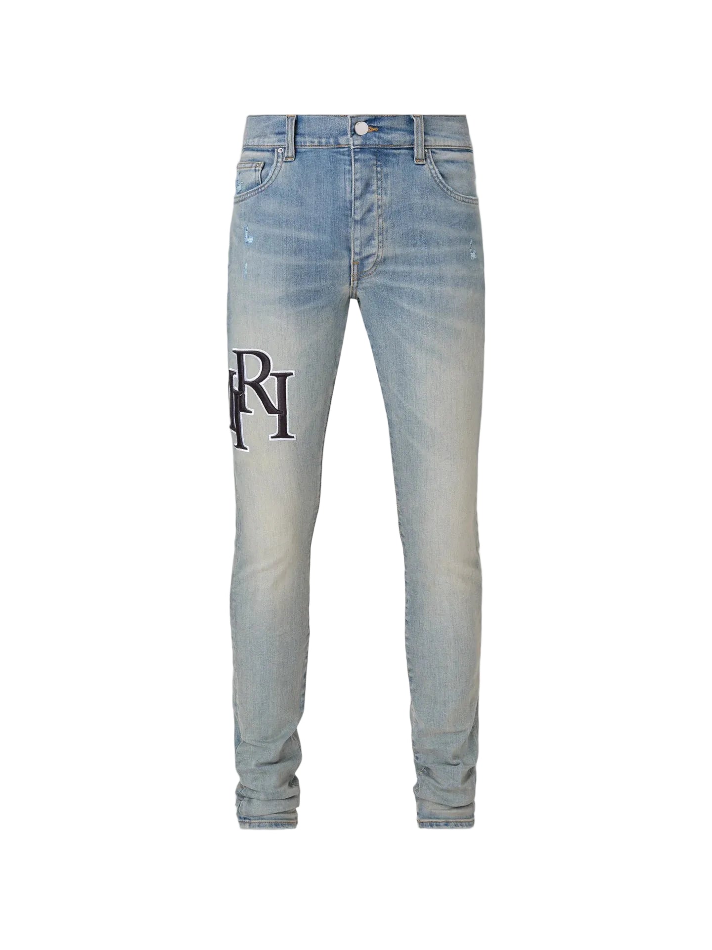 AMIRI STAGGERED EMBROIDERED LOGO JEAN