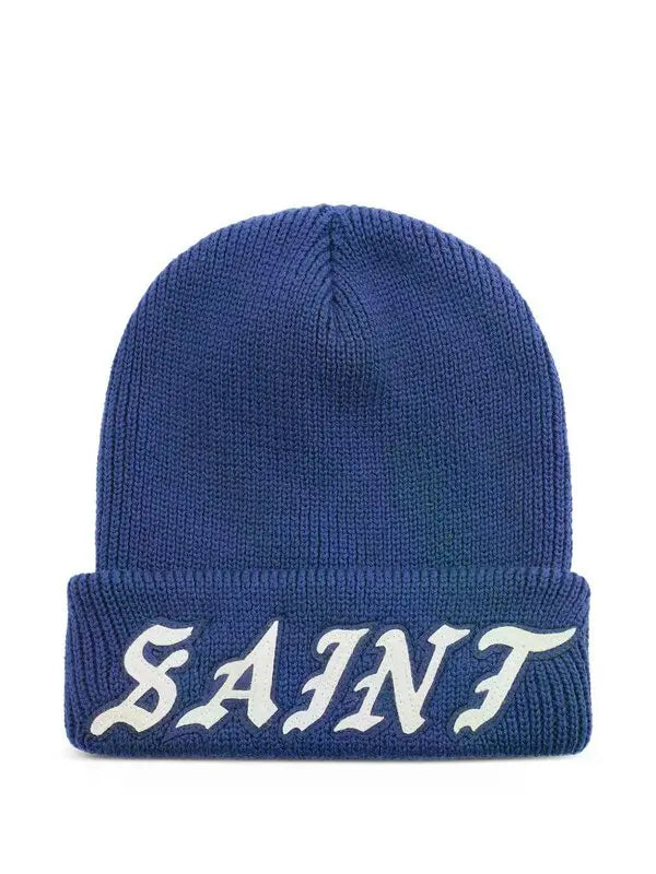 SAINT MXXXXXX logo-appliqué beanie hat blue