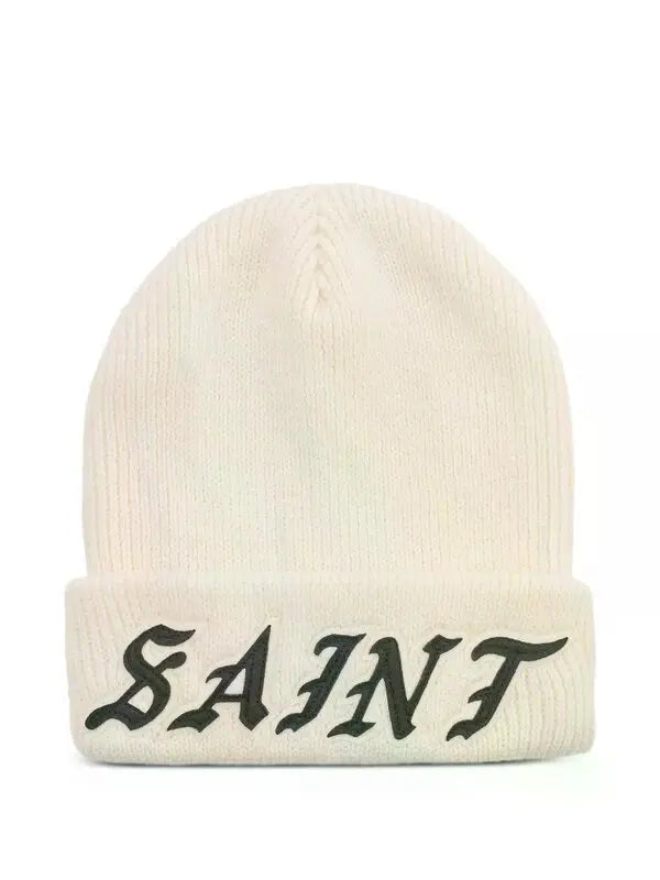 SAINT MXXXXXX  logo-appliqué beanie hat white