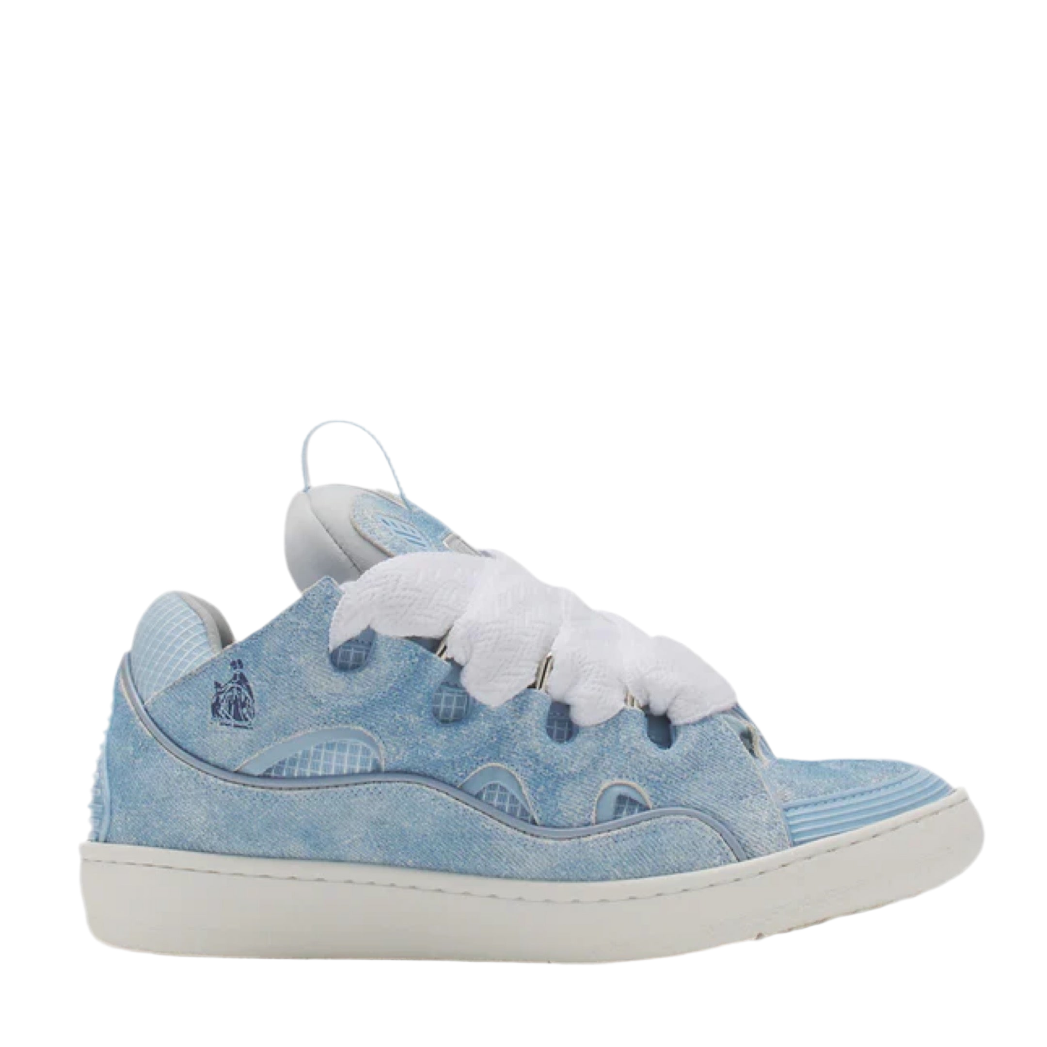 Lanvin Blue Curb Denim-Effect Leather Sneakers