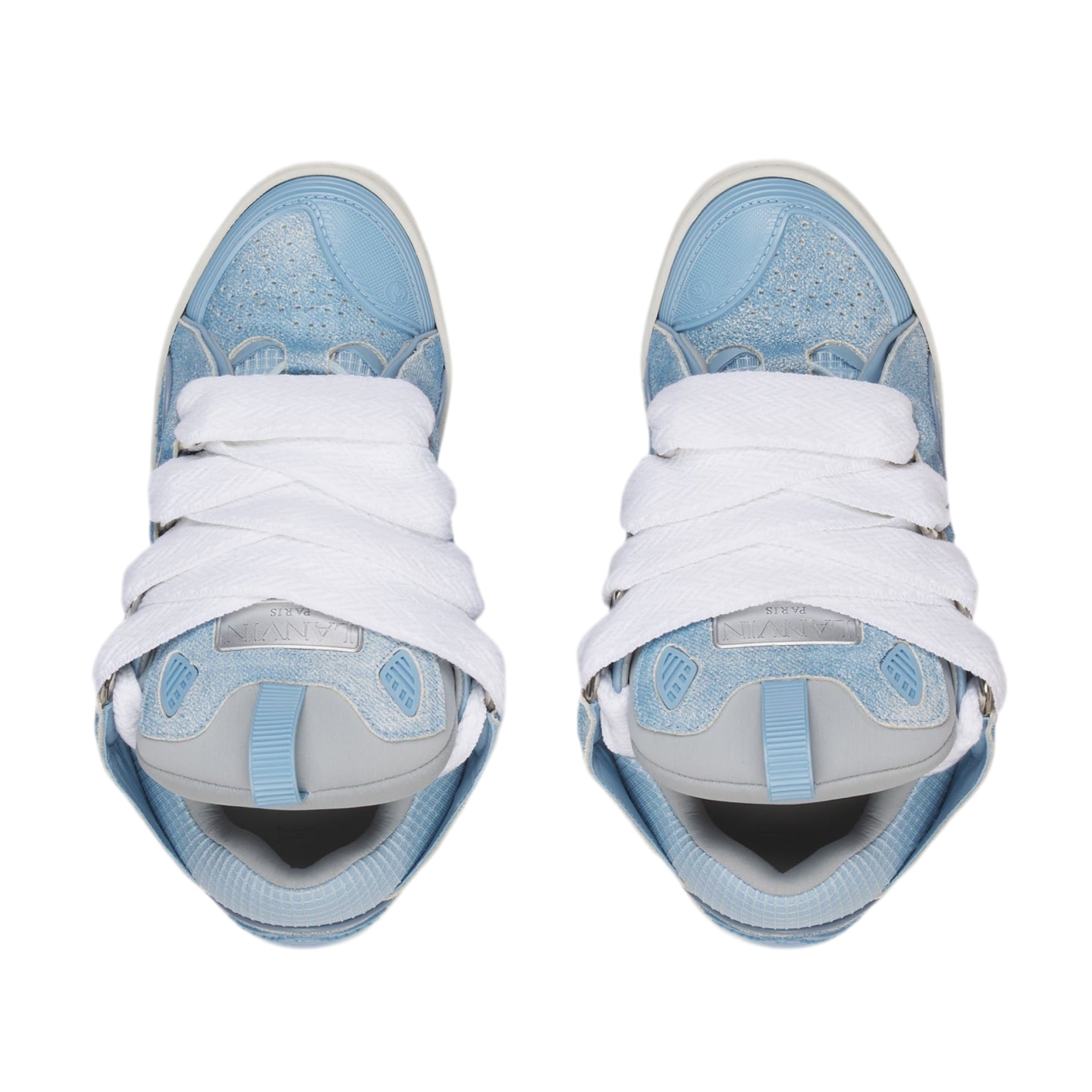 Lanvin Blue Curb Denim-Effect Leather Sneakers