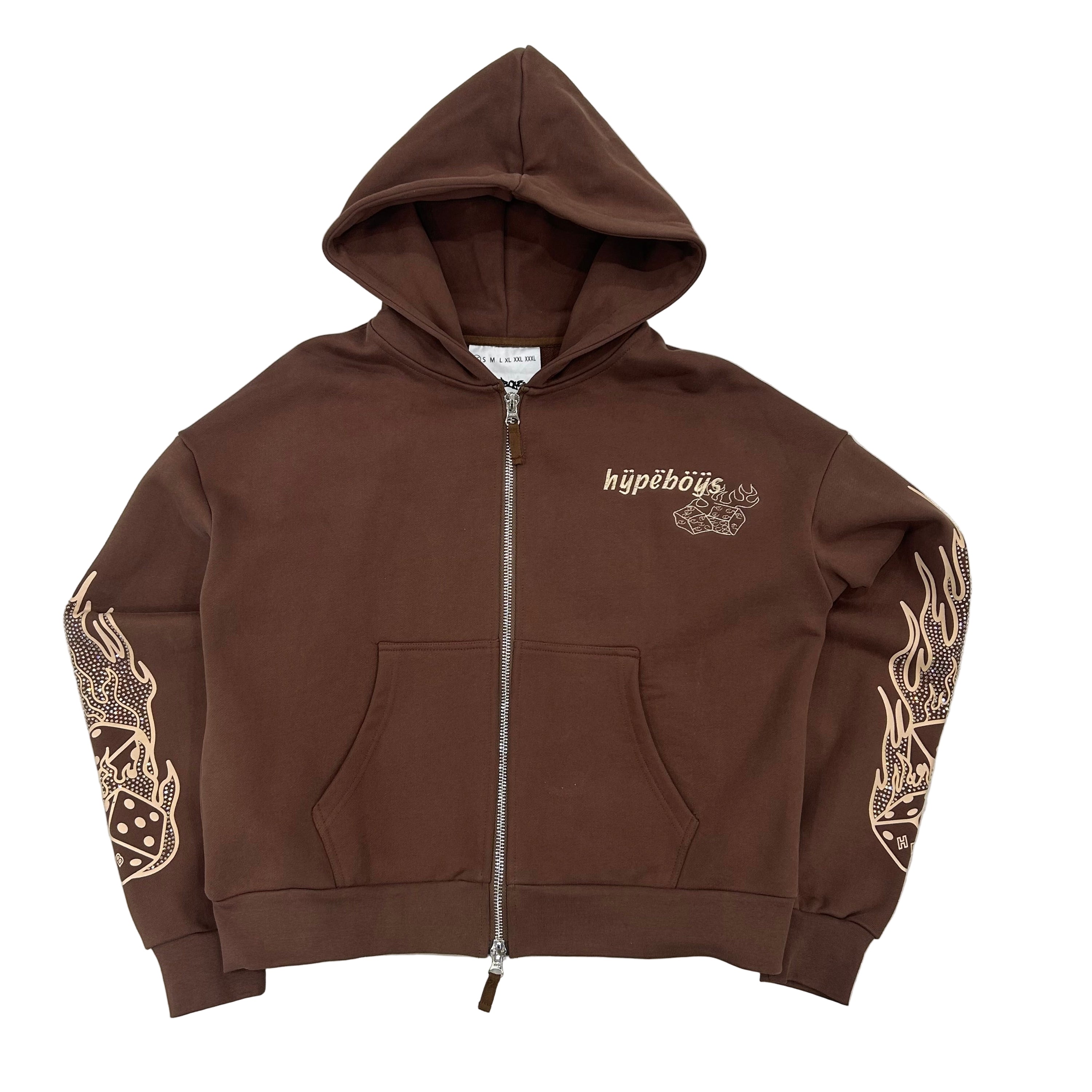 HYPEBOYS DICE ZIP HOODIE IN BROWN