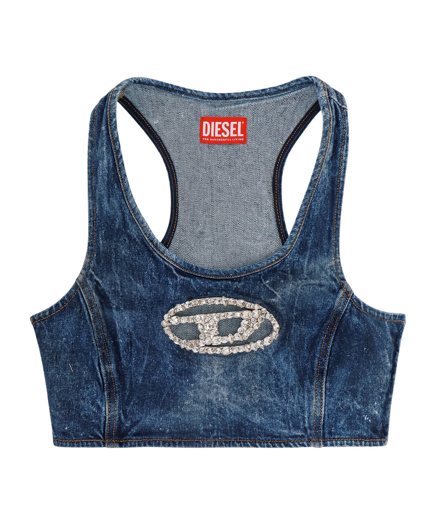 Diesel Oval-D Logo Embellished Cropped Top