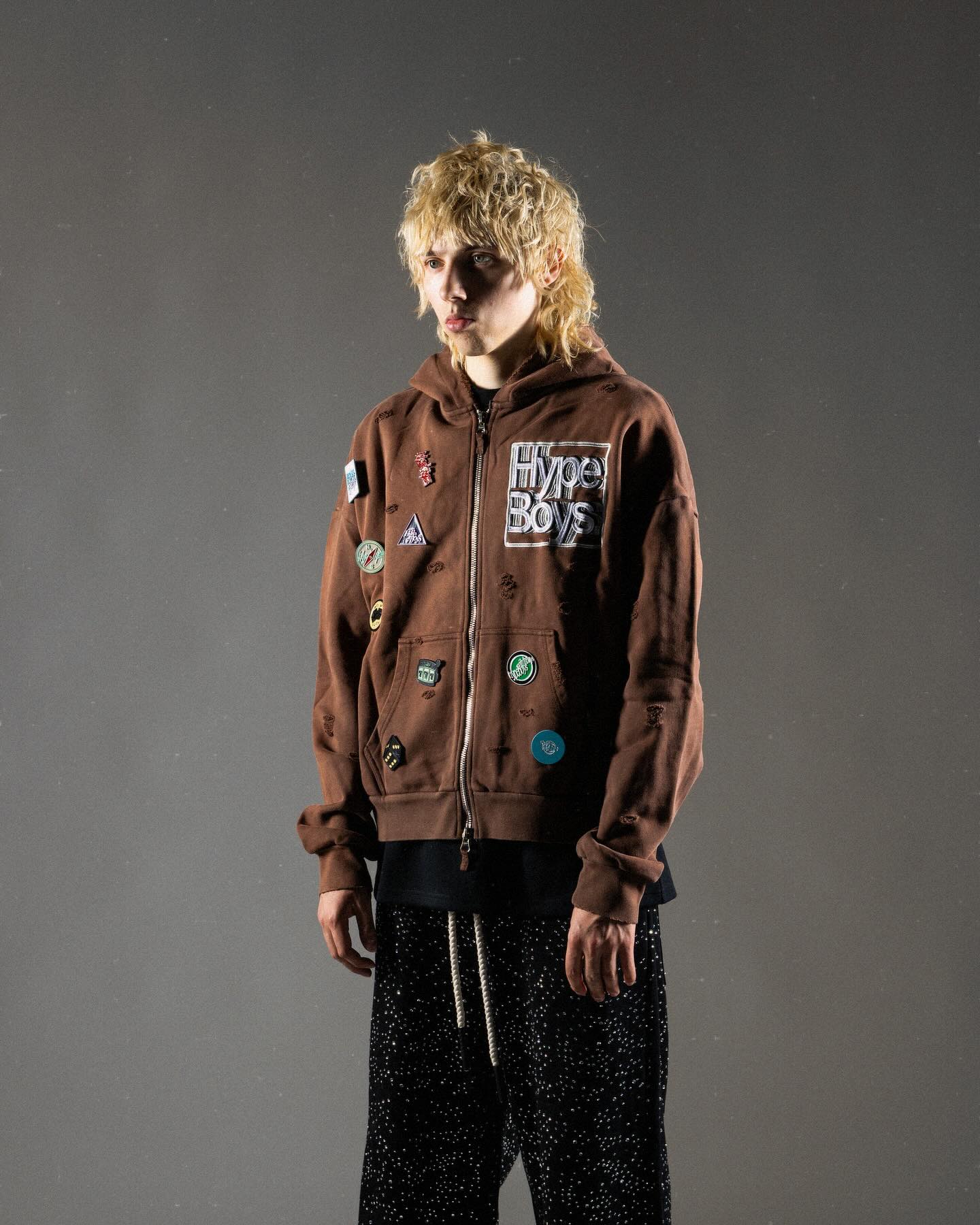 HYPEBOYS DOUBLE ZIP PIN BROWN HOODIE