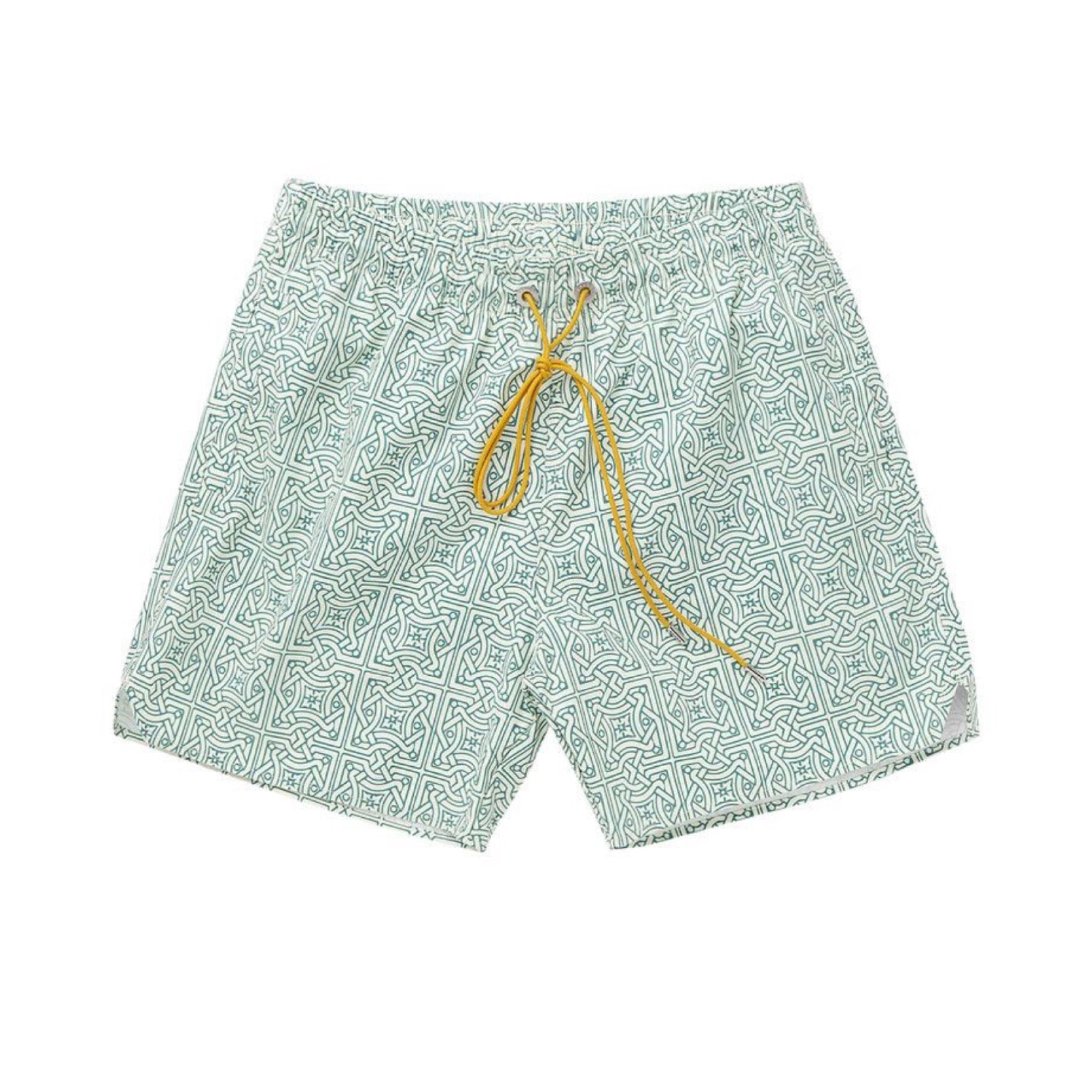 RHUDE CRAVAT SWIM SHORT TEAL IVORY