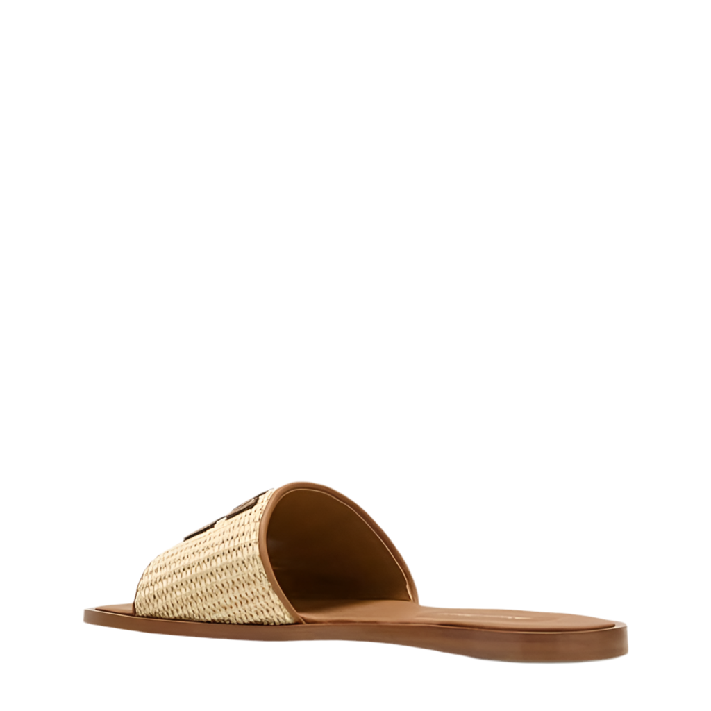 Miu Miu Raffia Logo Flat Slide Sandals Naturale