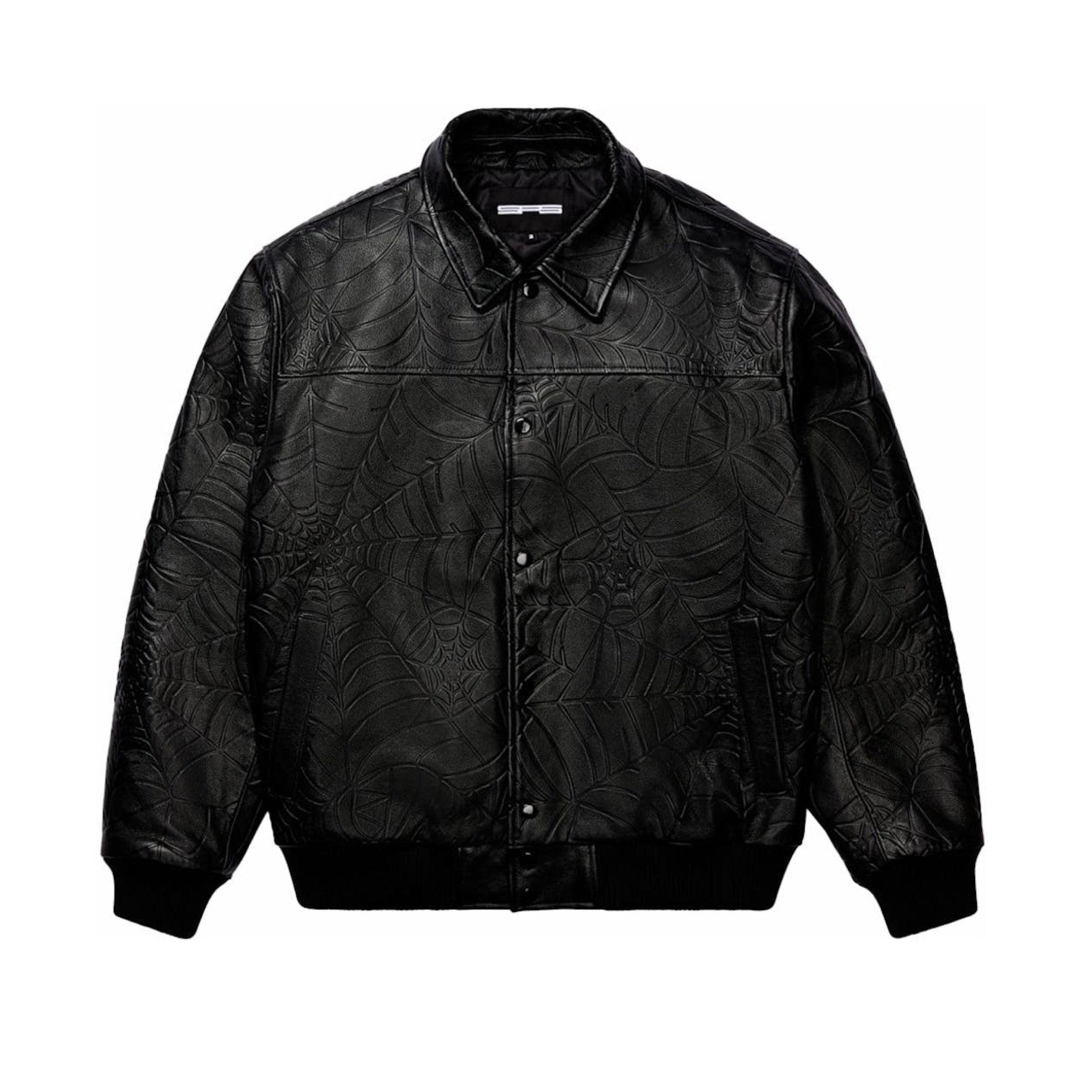 SP5DER DEBOSSED WEB LEATHER JACKET