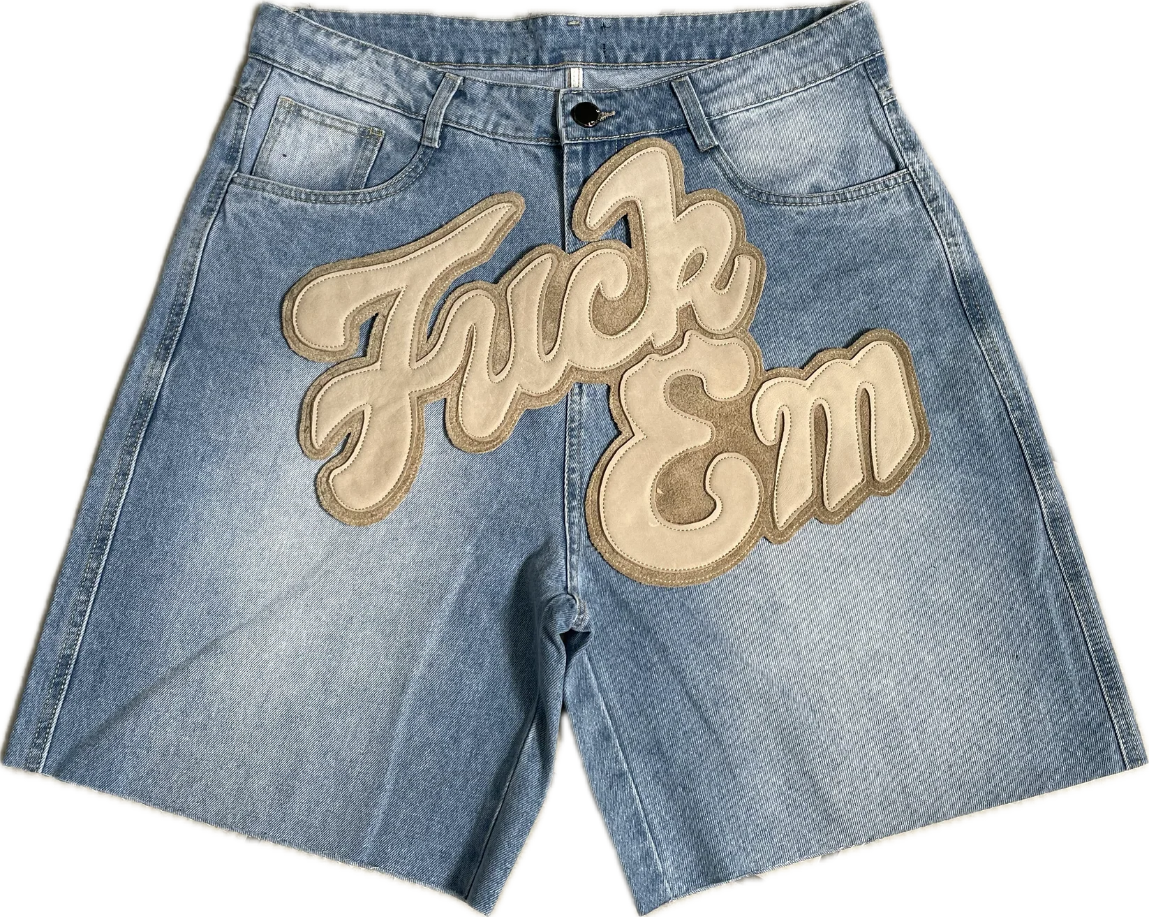The Fuck Em Store Jean Shorts Light Wash & Cream