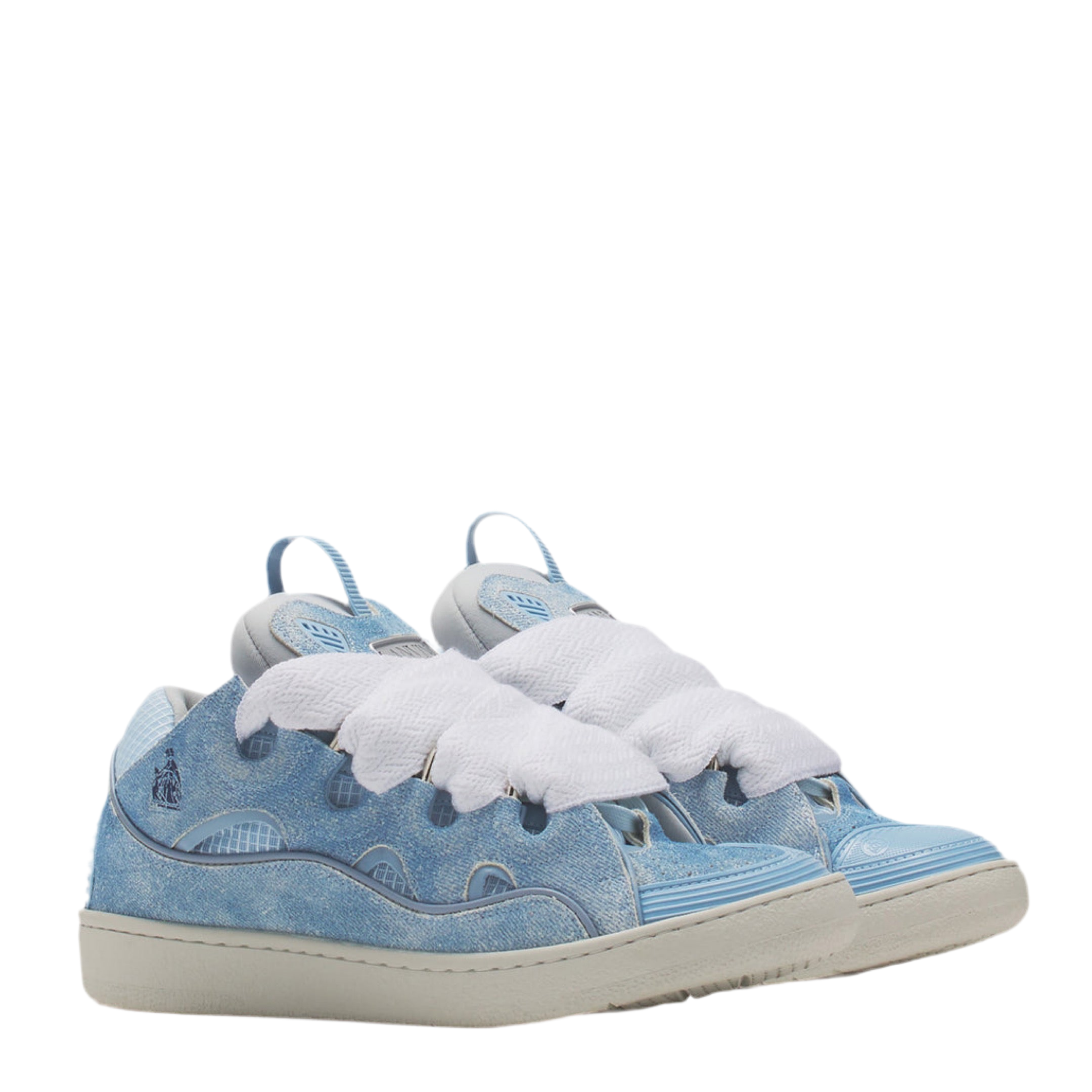Lanvin Blue Curb Denim-Effect Leather Sneakers