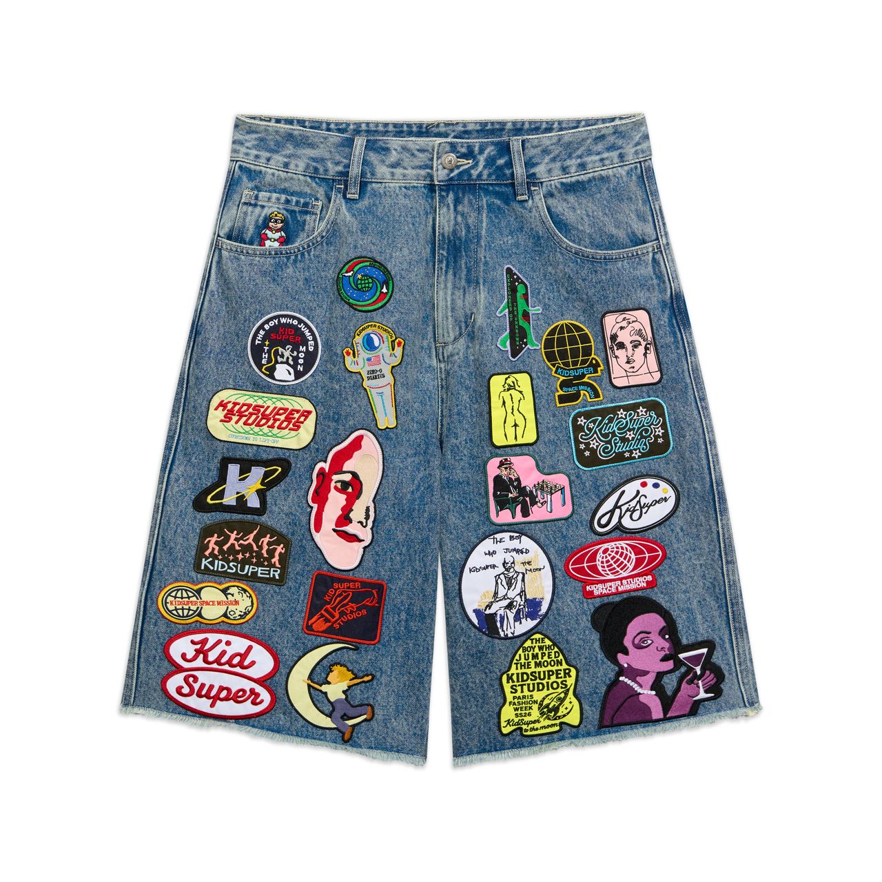 KID SUPER Patches Denim Long Short Dark Blue