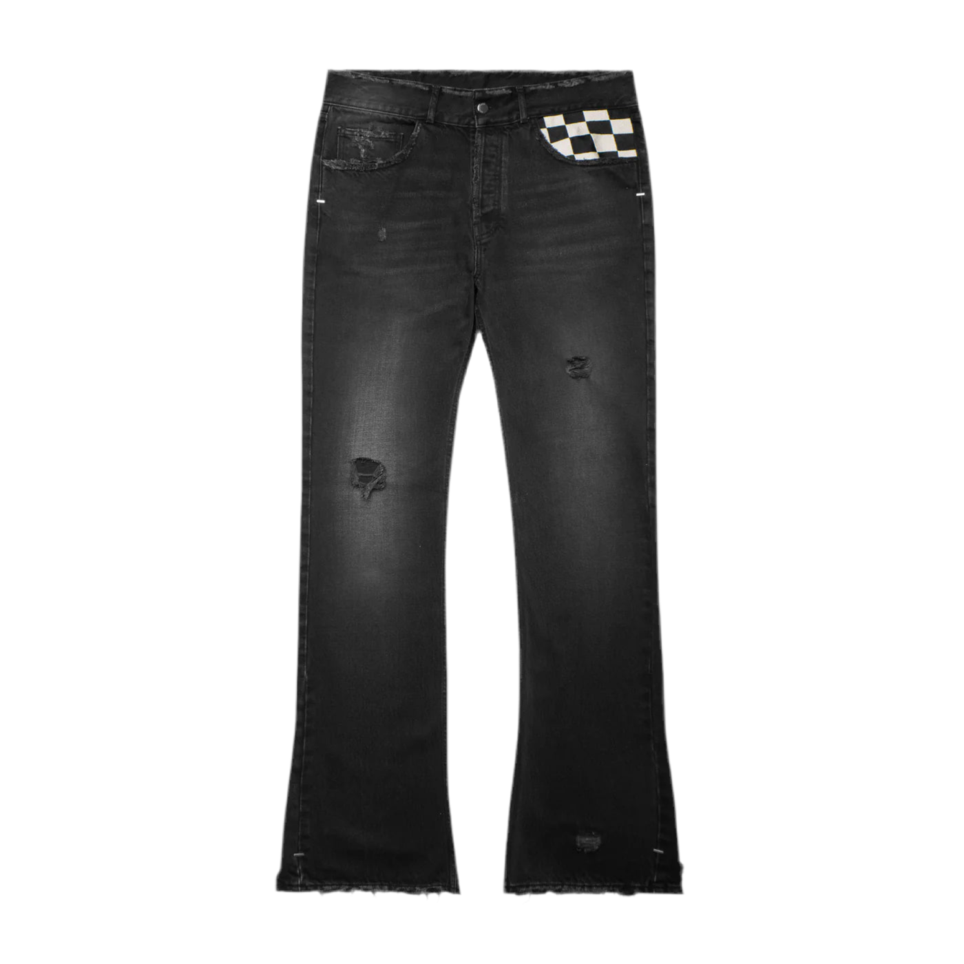 ASKYURSELF FLARED CHECKERED BAGGY JEANS (BLACK)