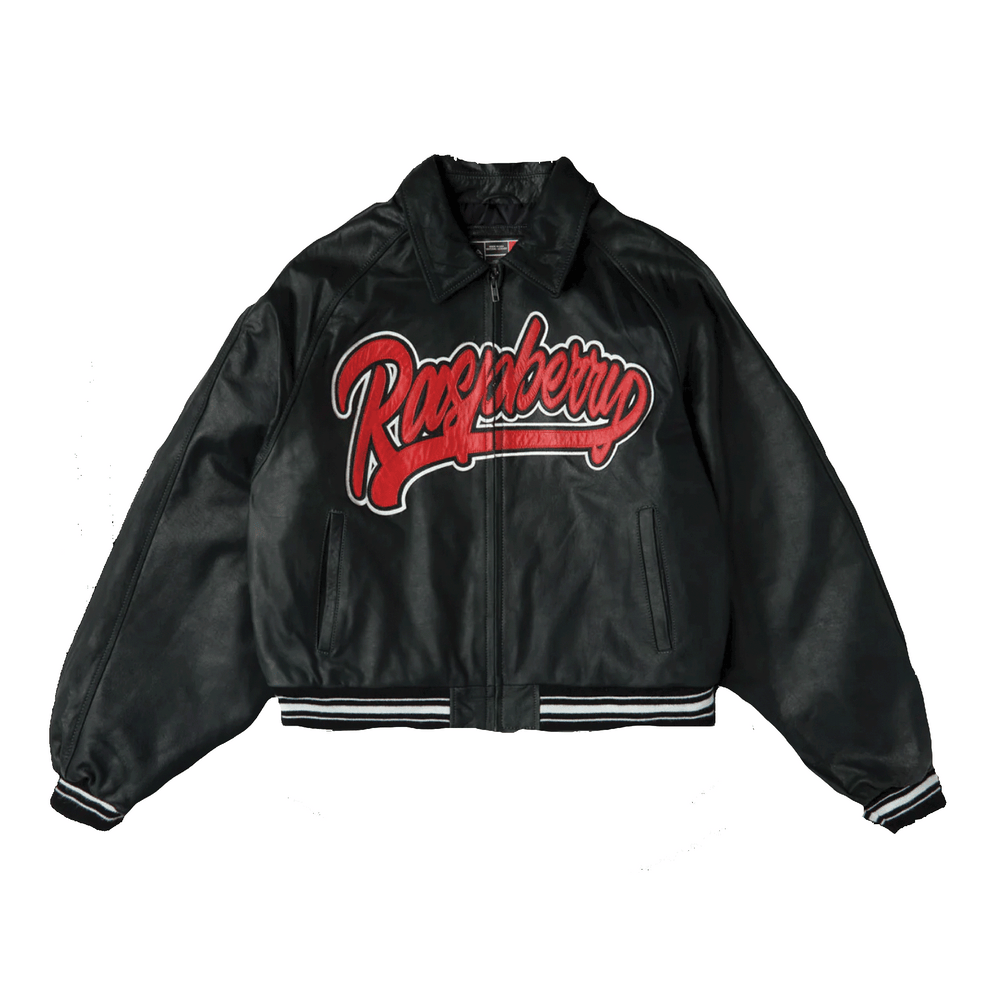 Gv Gallery Raspberry Hills VARSITY LEATHER JACKET Black & Red