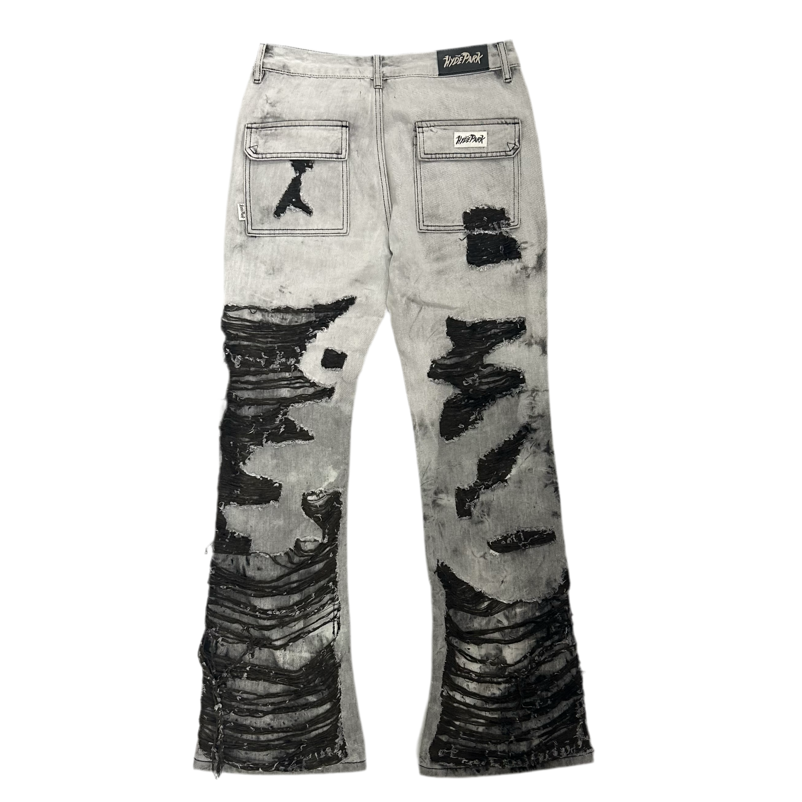 HYDEPARK GREY DISTRESSED FLARE DENIM JEANS