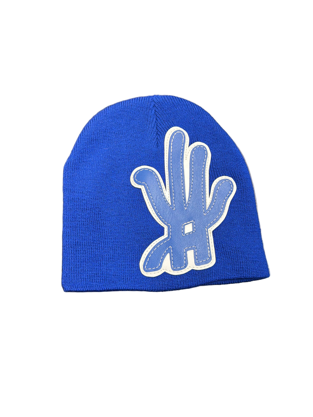 YKWYK BLUE Leather PATCH BEANIE