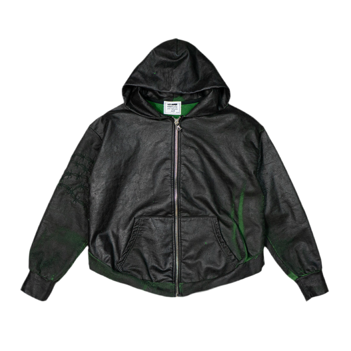 WARREN LOTAS ZIP-UP HOODIE WITH EMBROIDERED BARBED WIRE