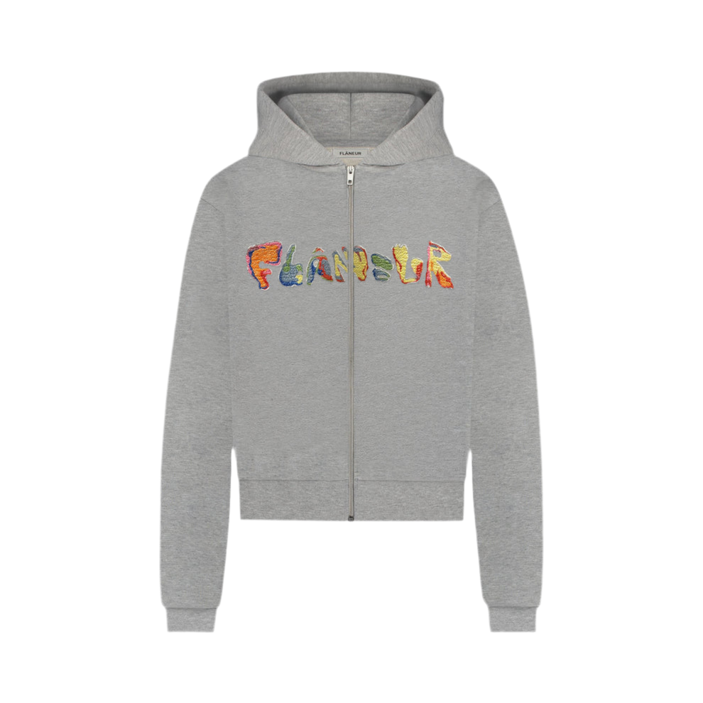 FLÂNEUR Embroidered Markerstift Zip-Up Hoodie Heather Grey