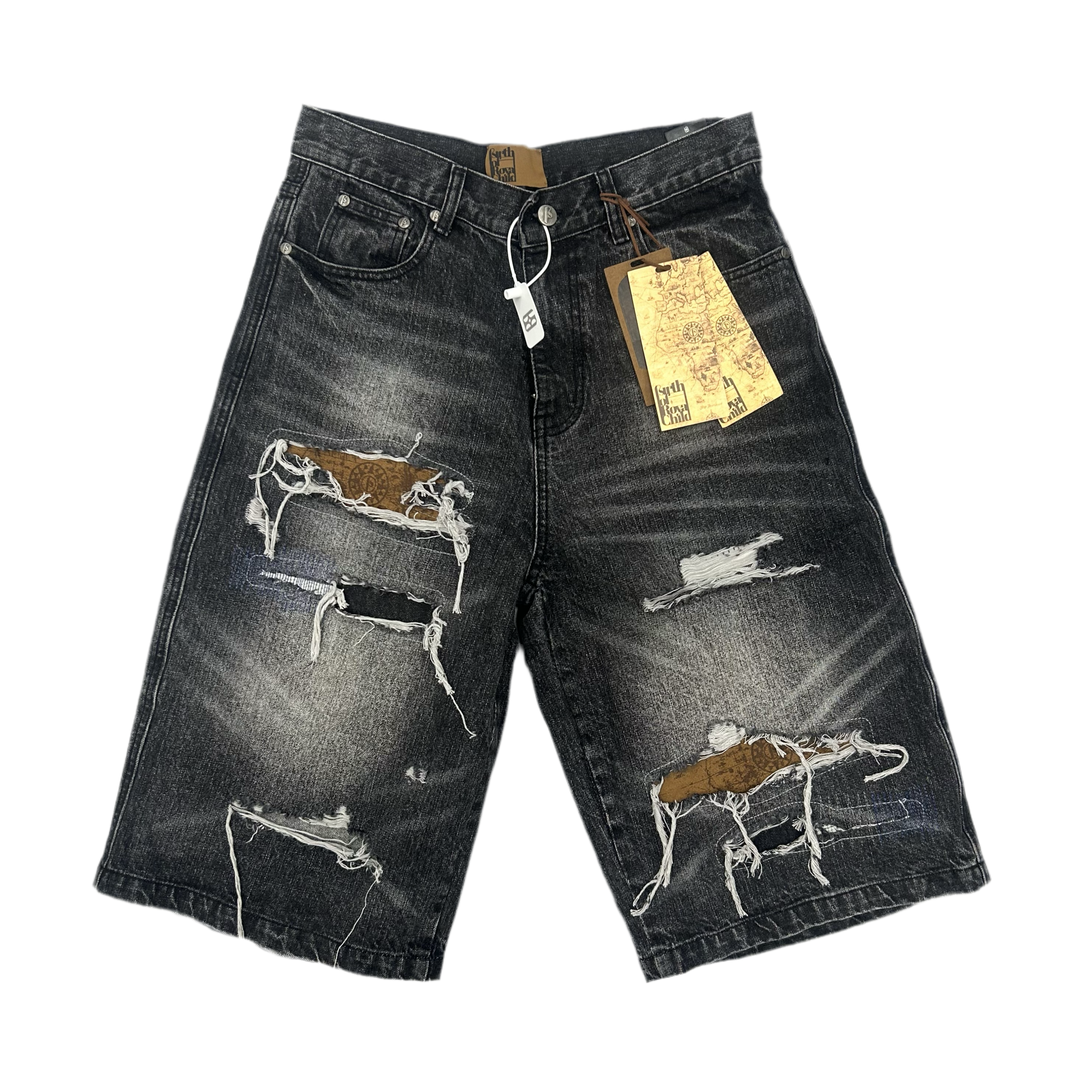BIRTH OF ROYAL CHILD PATCH DISTRESSED SHORTS