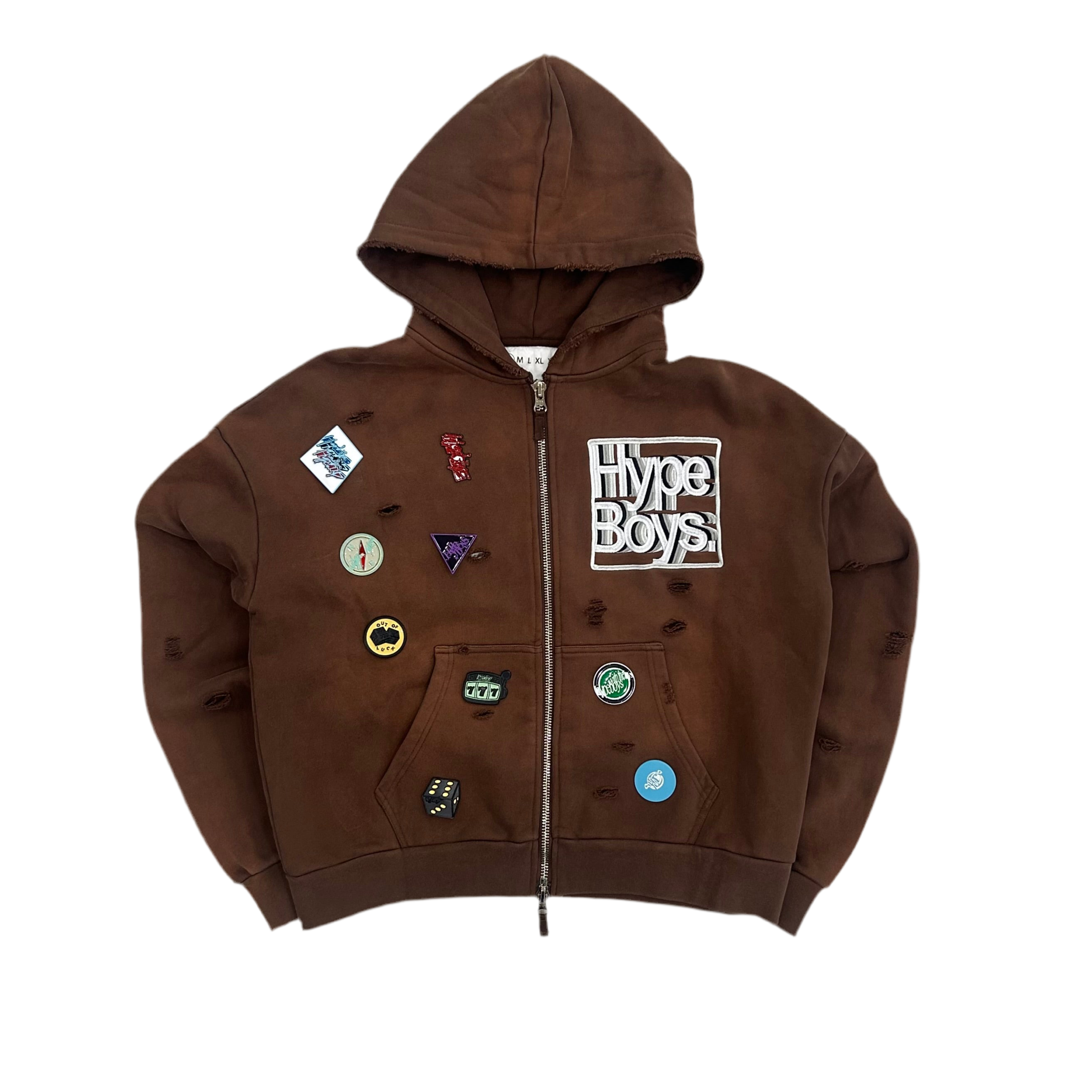 HYPEBOYS DOUBLE ZIP PIN BROWN HOODIE
