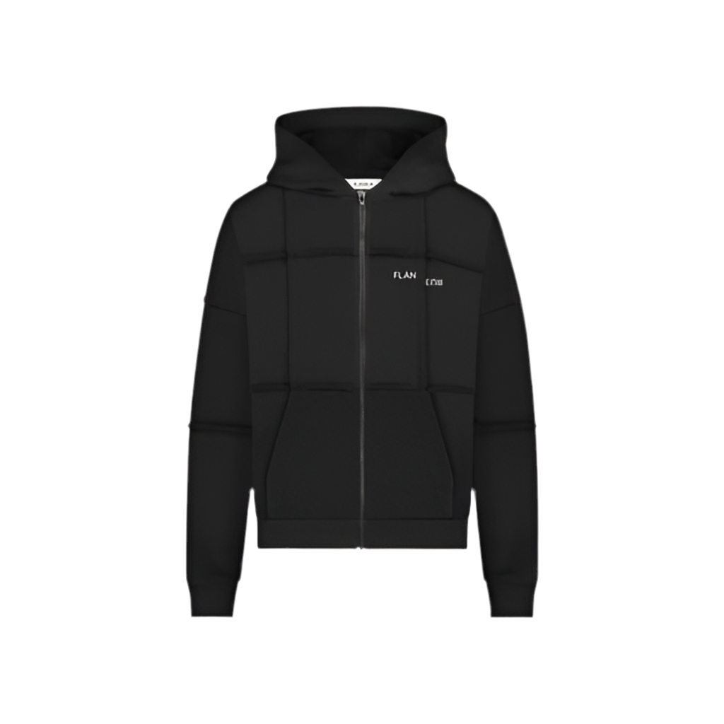 FLÂNEUR CUT AND SEW ZIP UP HOODIE BLACK