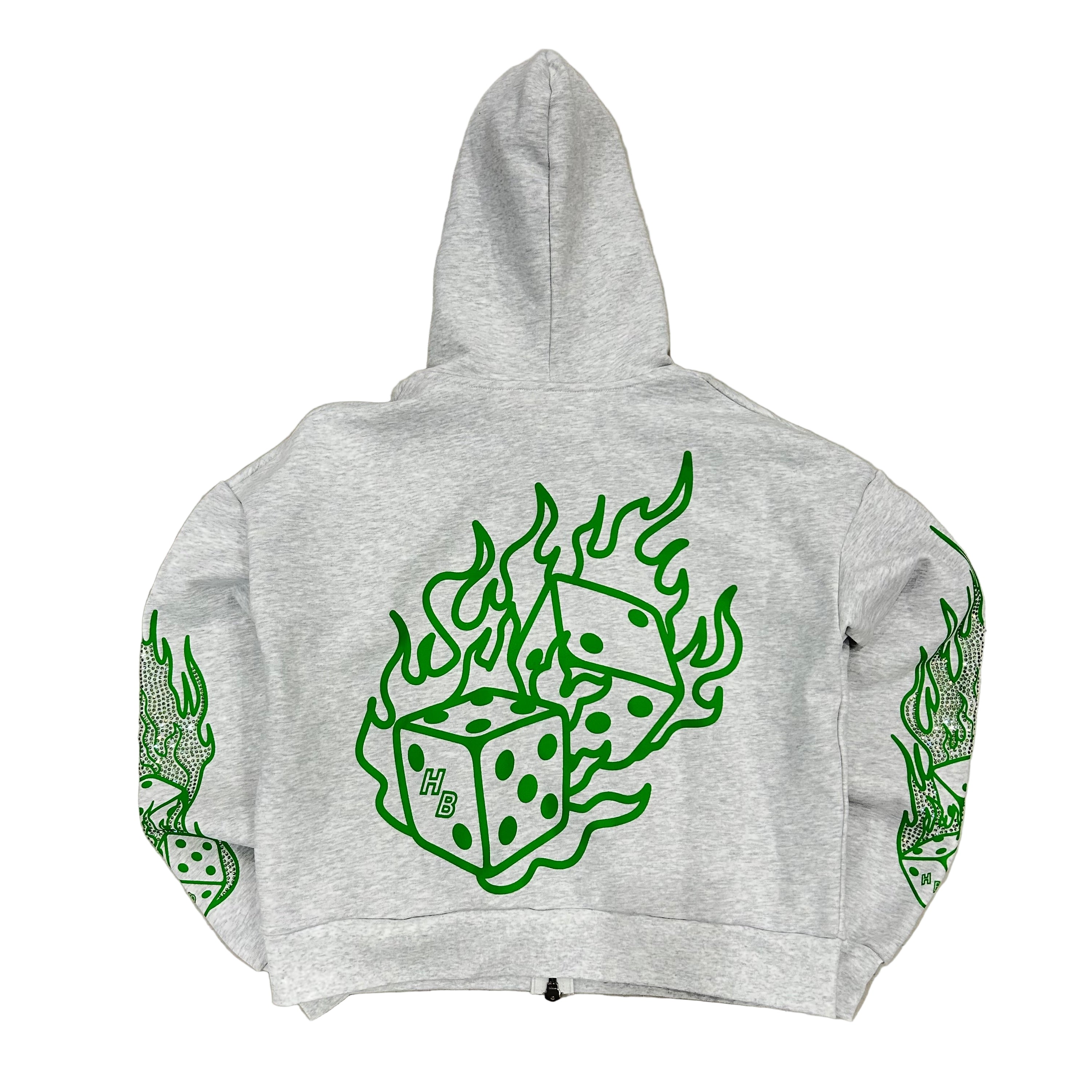 HYPEBOYS DICE ZIP HOODIE IN GREY & GREEN