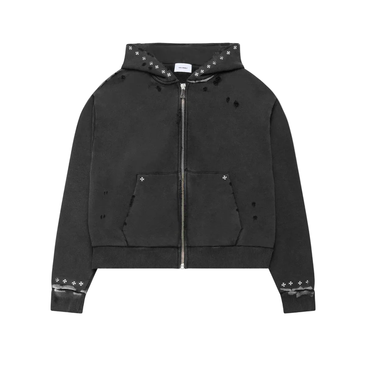 ASKYURSELF CROSS STUDDED DESTROYER ZIP HOODIE
