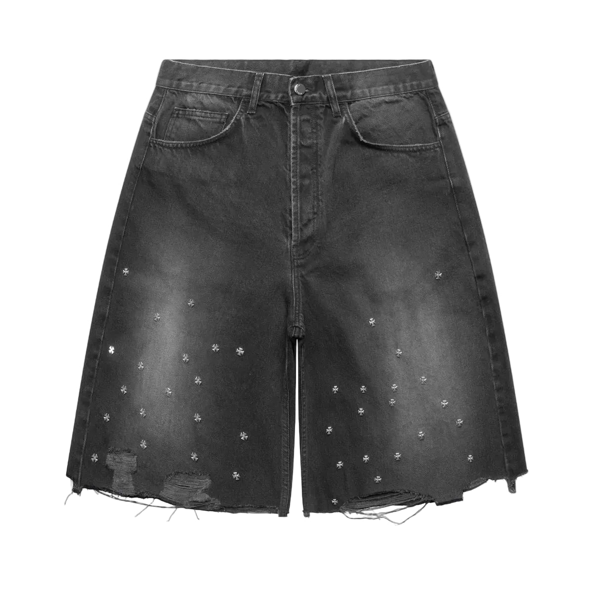 ASKYURSELF CROSS PIN BAGGY JEANS SHORTS Black