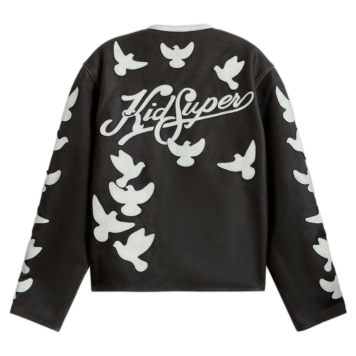 KID SUPER Doves Distressed leather Moto Jacket-Black