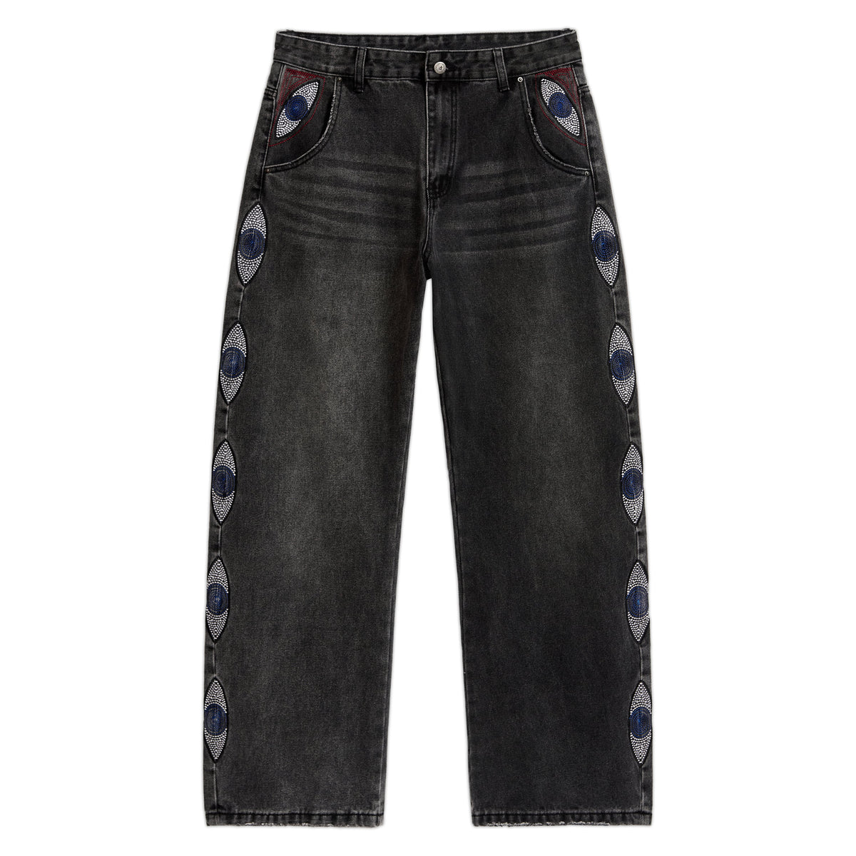 KID SUPER Eye Embroidery Jean-Black