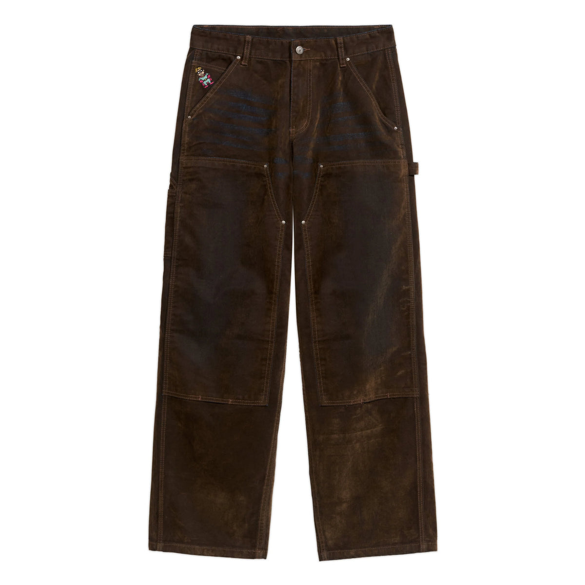 KID SUPER Eye Badge Washed Double knee Flocked pant-Brown
