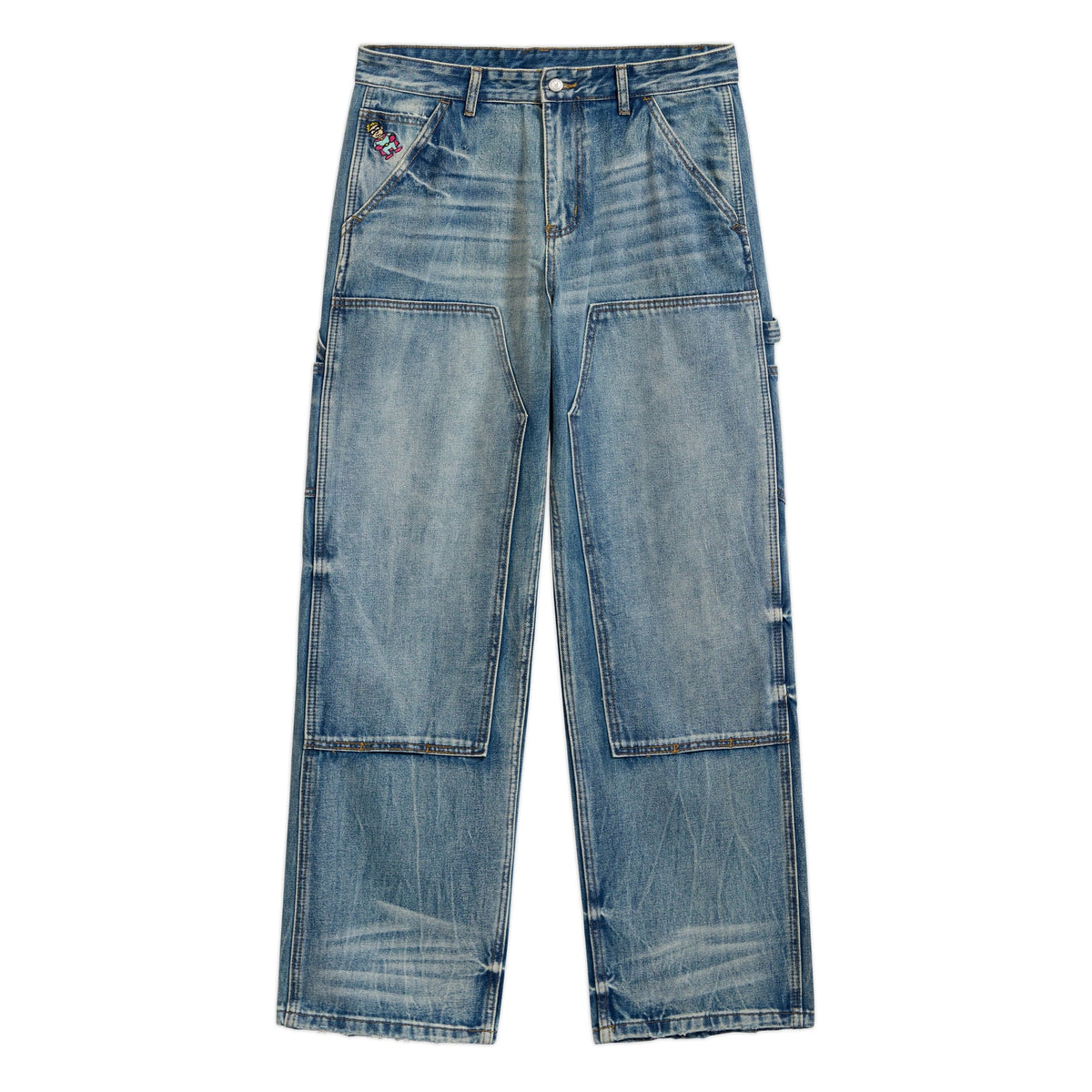 KID SUPER Eye Badge Washed Double knee pant-Blue