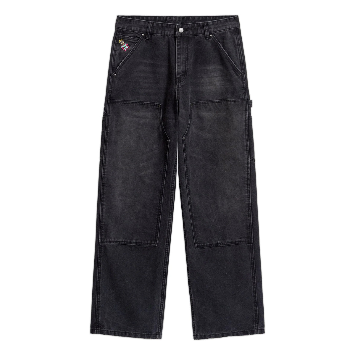 KID SUPER Eye Badge Washed Double knee pant-Black
