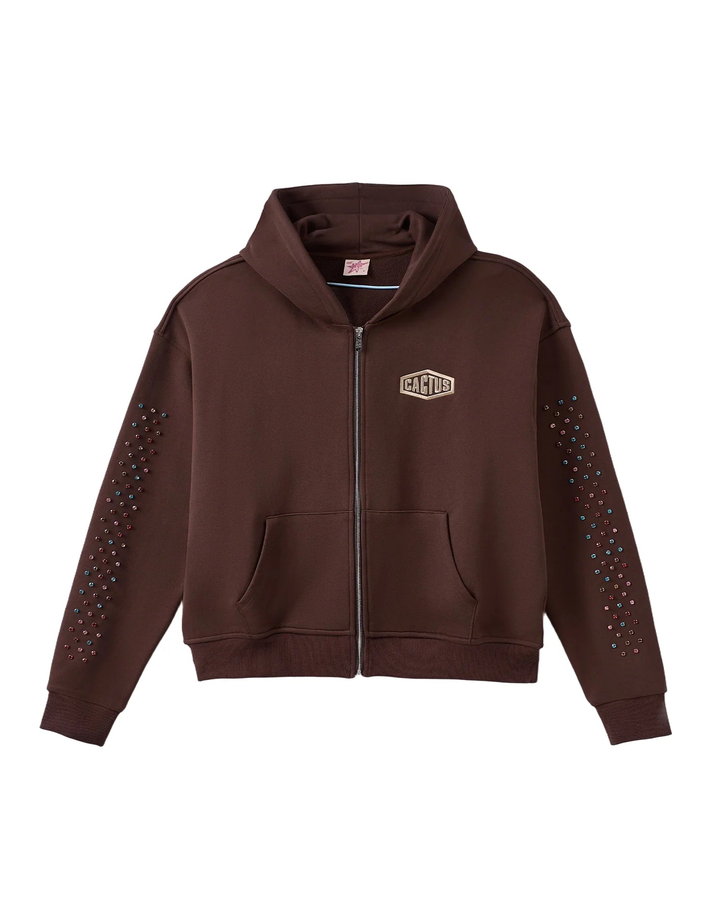 AZVA CRYSTAL CACTUS ZIP HOODIE BROWN