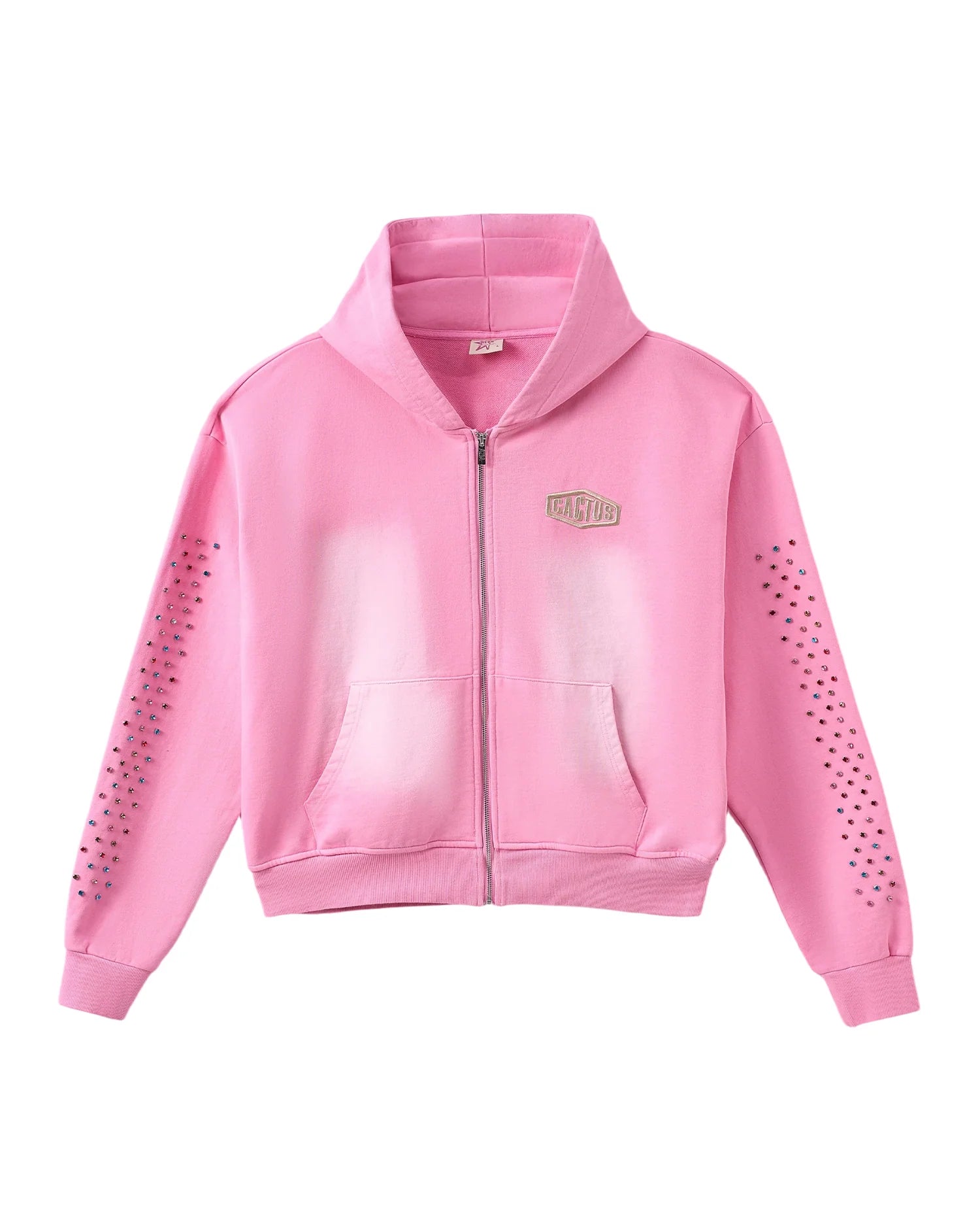 AZVA CRYSTAL CACTUS ZIP HOODIE PINK