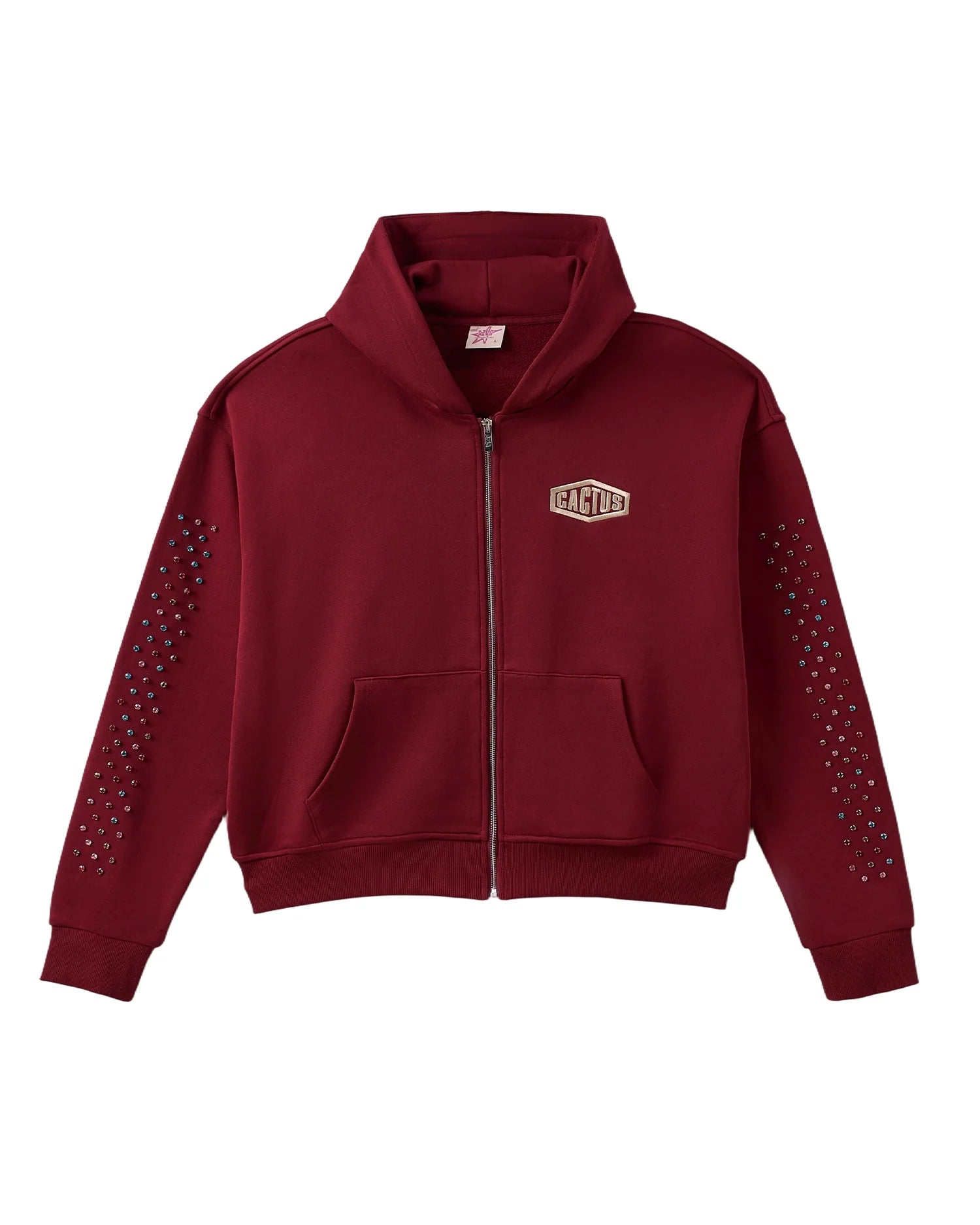 AZVA CRYSTAL CACTUS ZIP HOODIE MAROON