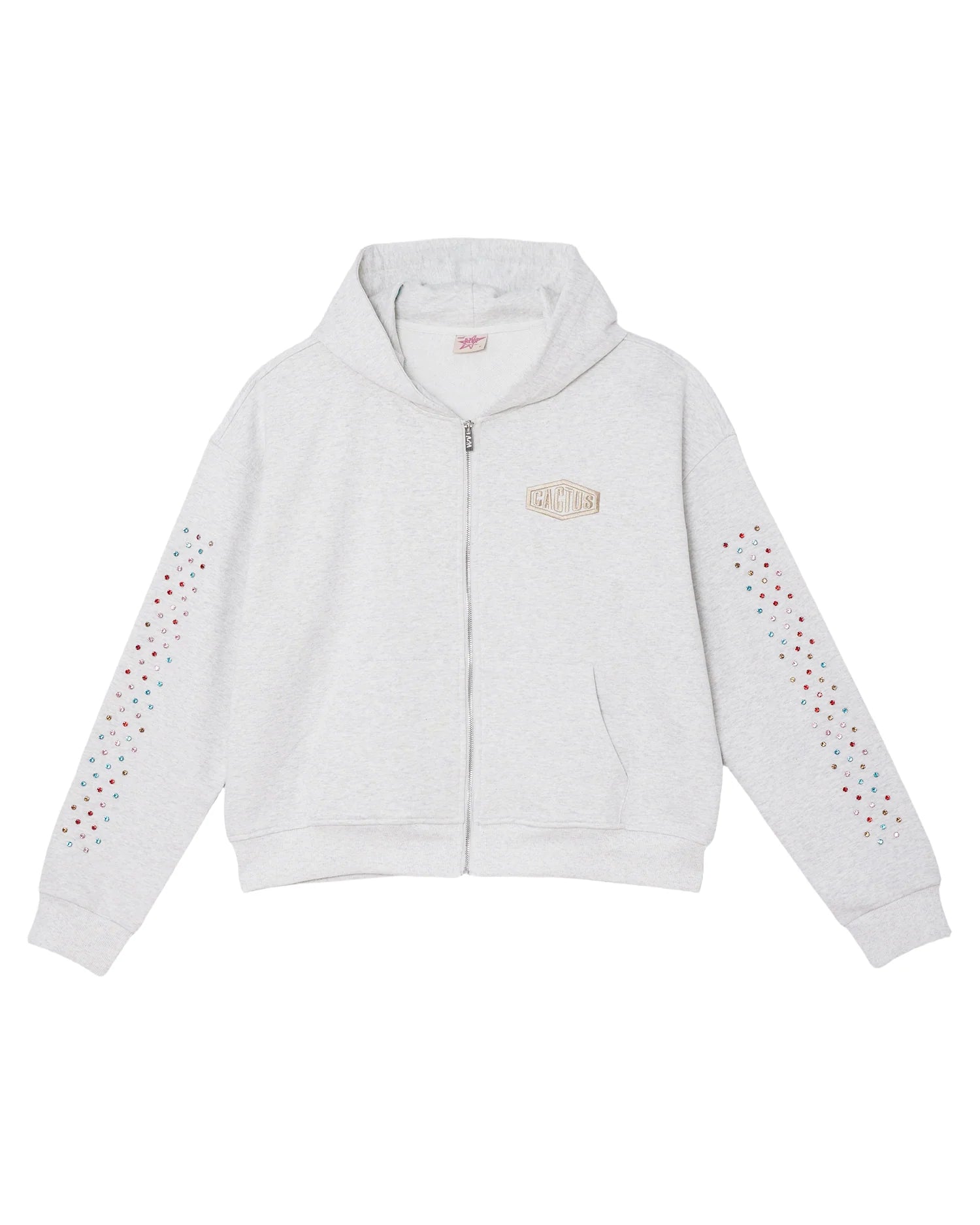 AZVA Crystal Cactus Zip Hoodie Grey