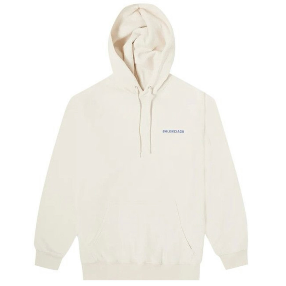 BALENCIAGA CREAM WITH BLUE LOGO HOODIE