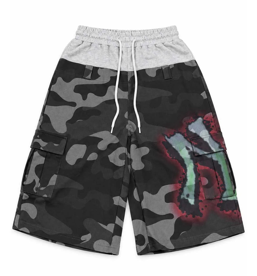 BOREDOM KILLS Scribble Denim camo long shorts