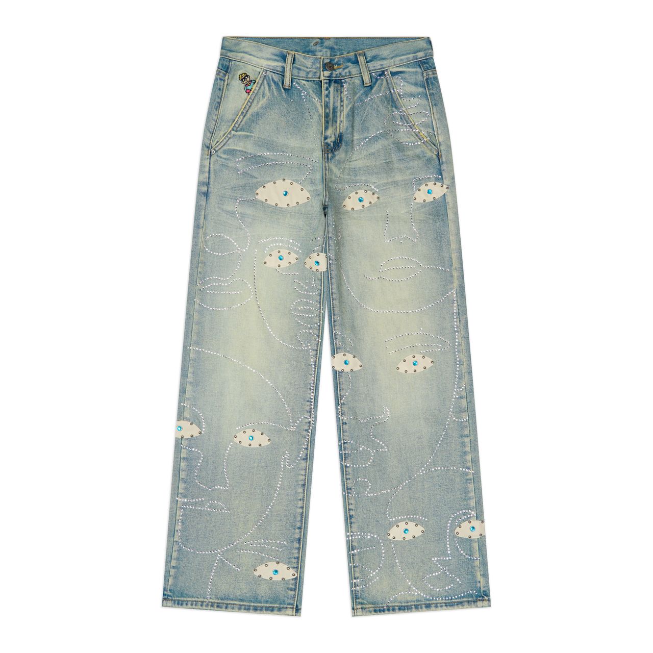 KID SUPER Studded Face Jeans Blue