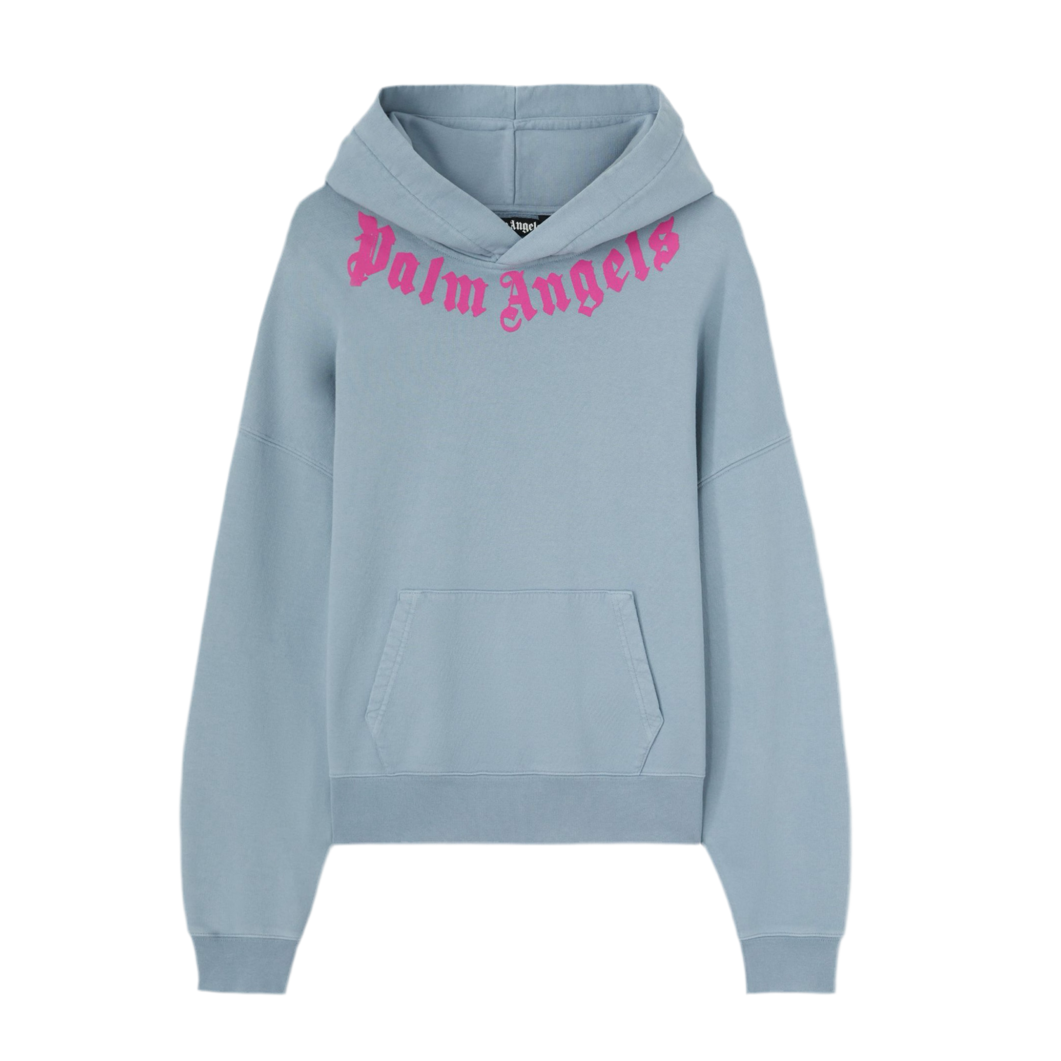 PALM ANGELS NECK LOGO HOODIE LIGHT GREY FUCHSIA