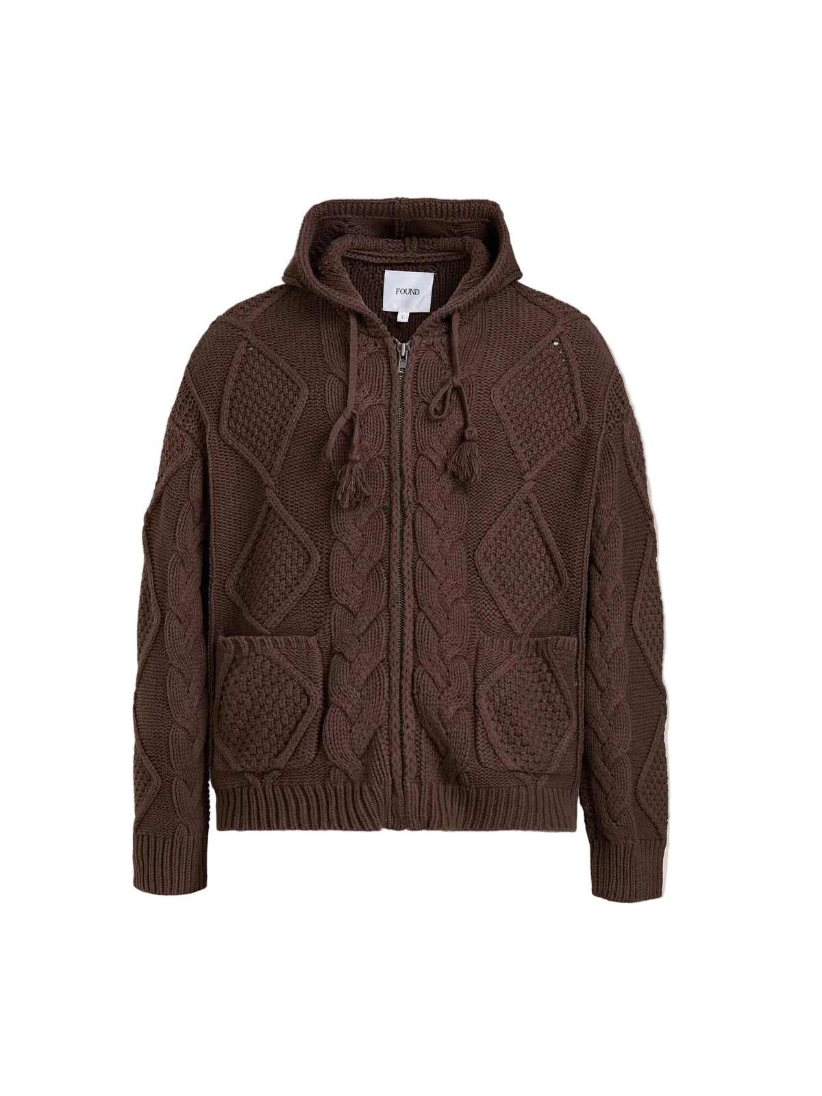 found Zip Up Cable Knit Hoodie Brown