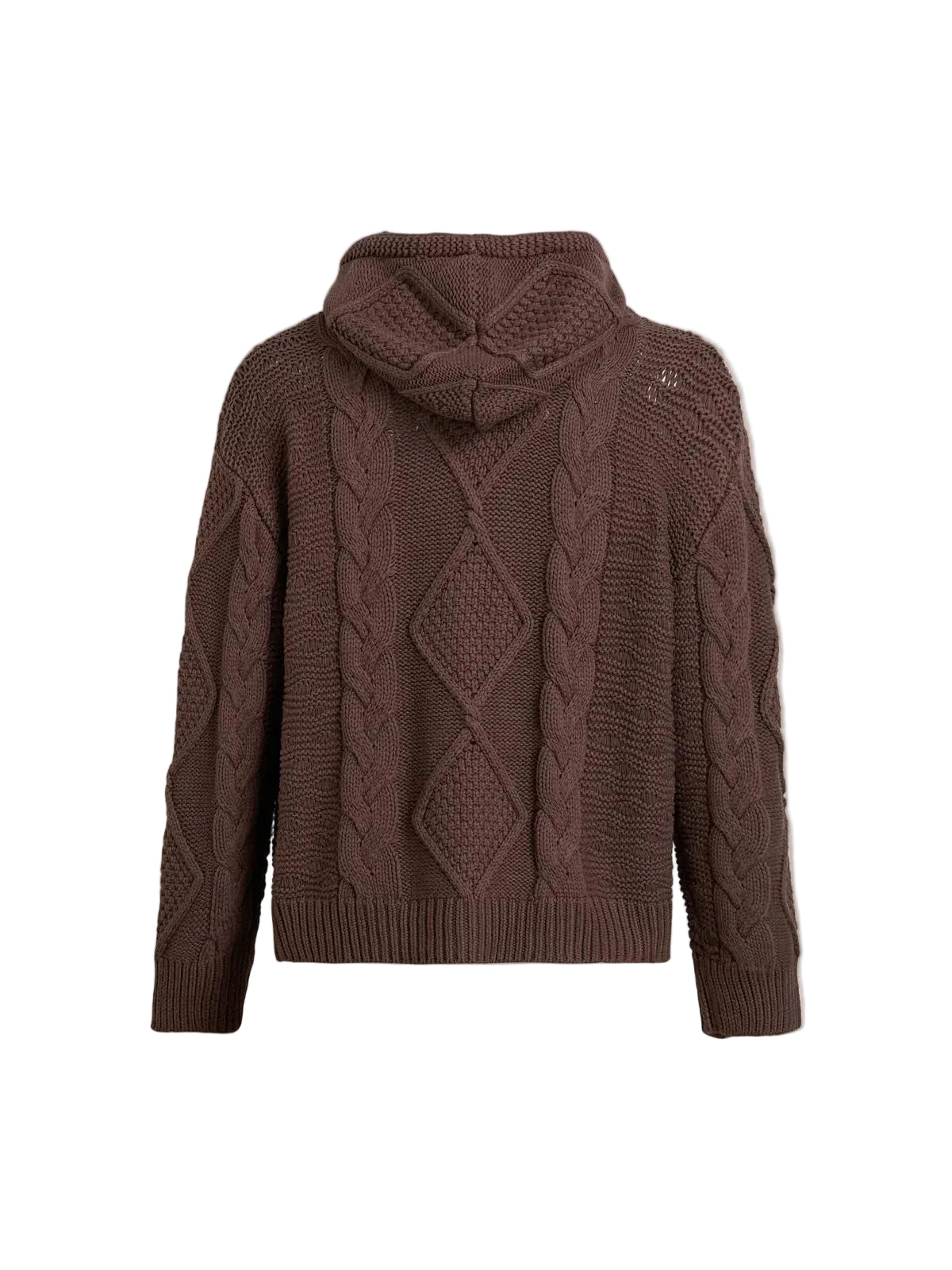 found Zip Up Cable Knit Hoodie Brown