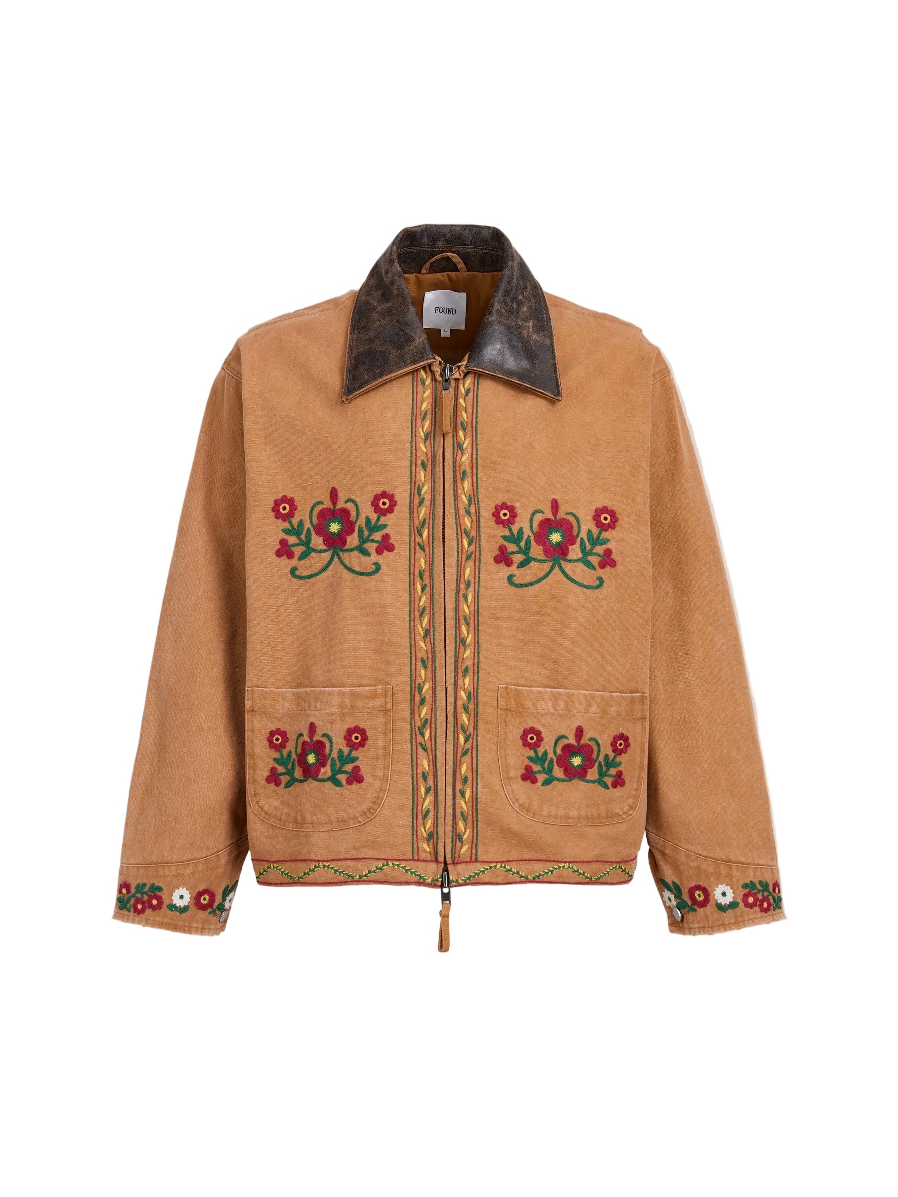 FOUND Canvas Embroidered Work Jacket Vintage Brown